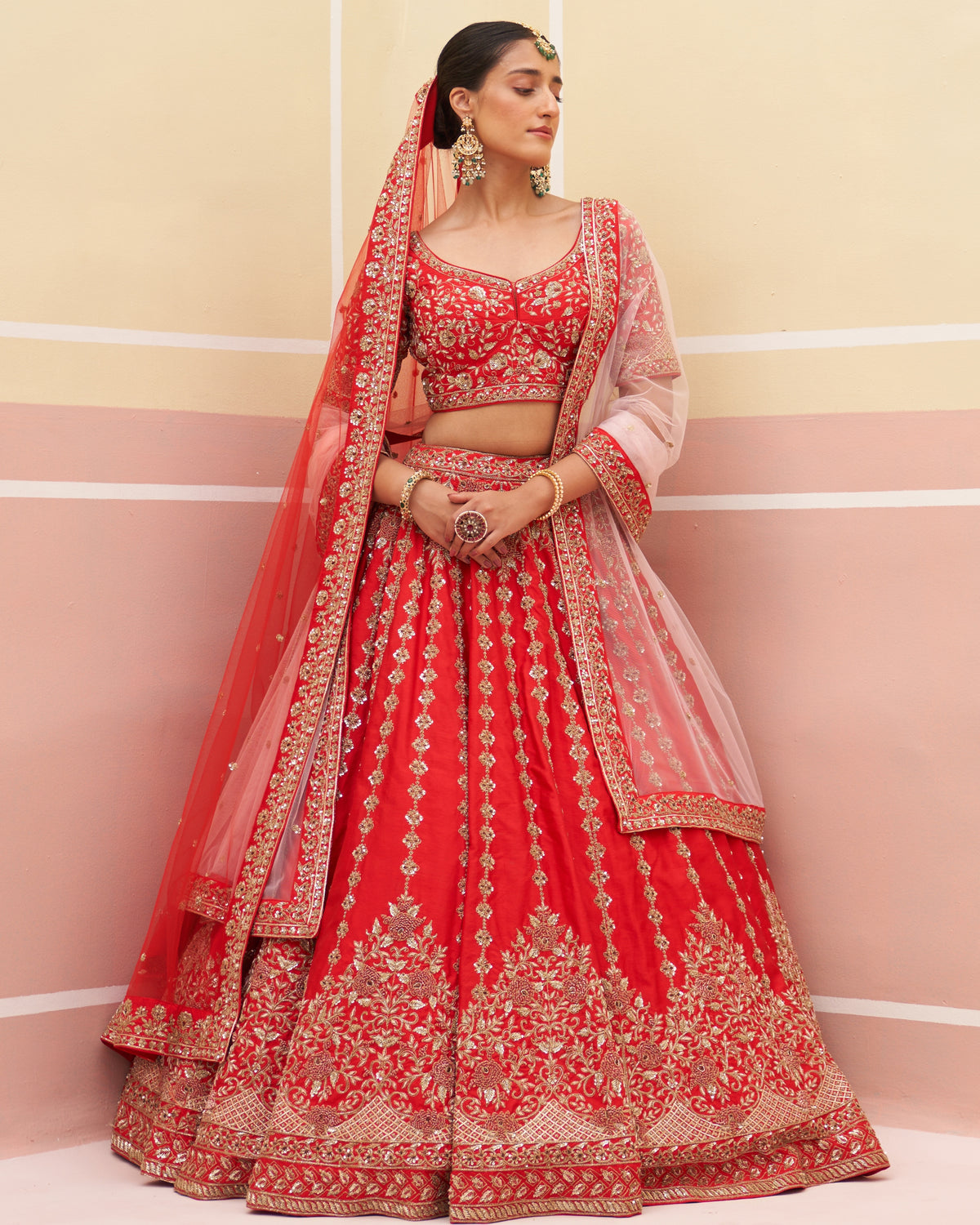 Neelima Red Raw Silk Lehenga Set