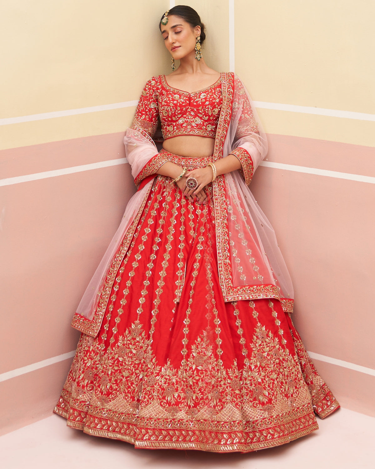 Neelima Red Raw Silk Lehenga Set