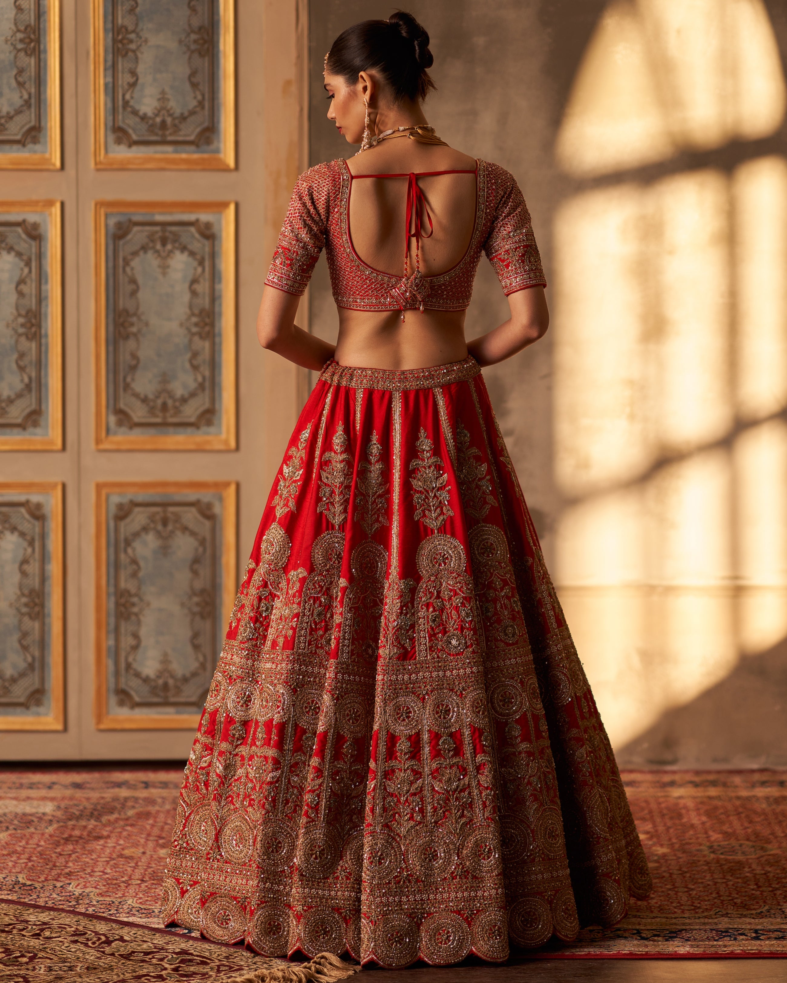Ishira Red Raw Silk Double Dupatta Lehenga Set