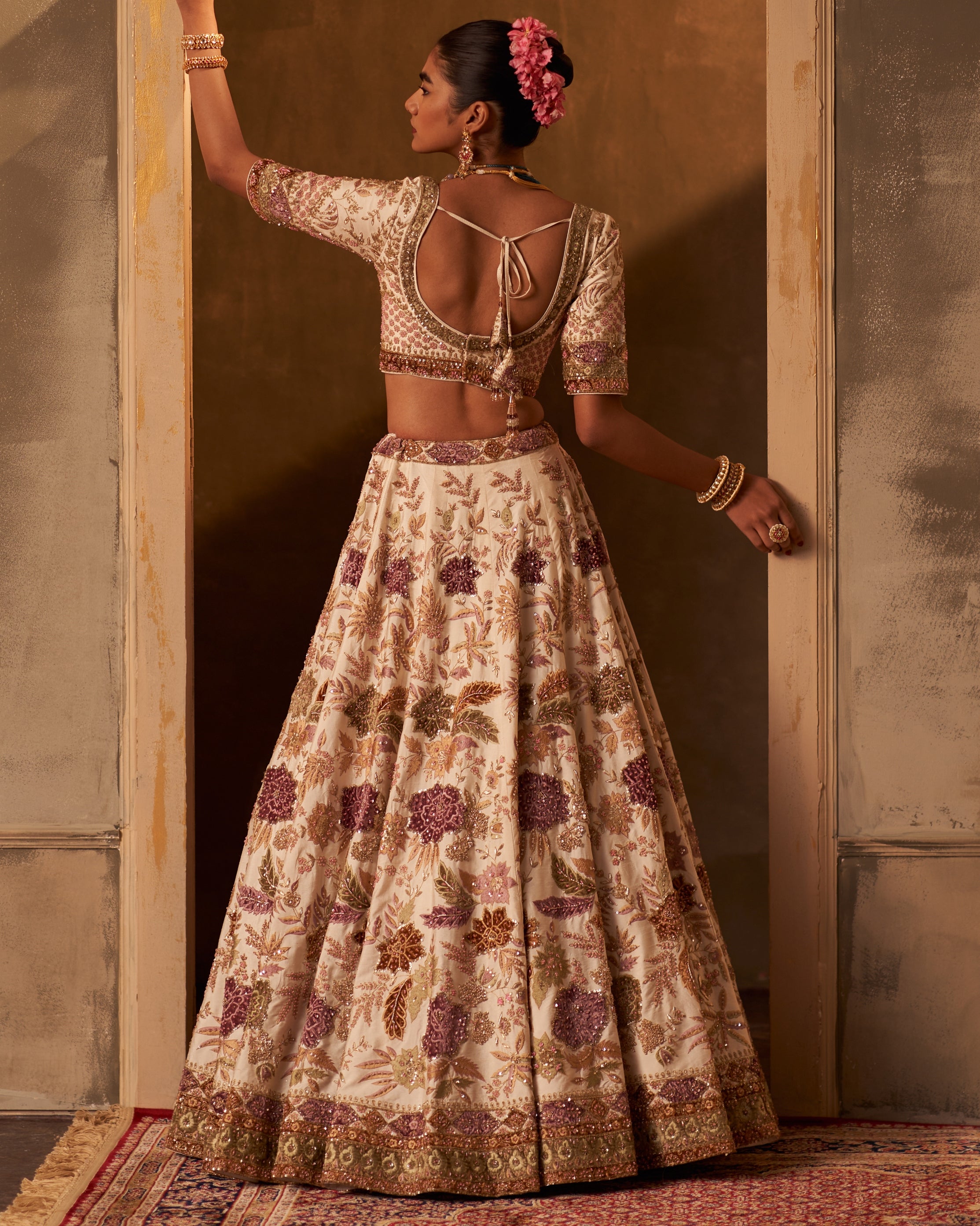 Aavya Ivory Raw Silk Double Dupatta Lehenga Set