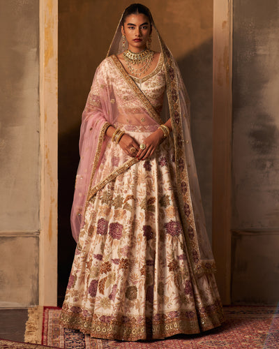 Aavya Ivory Raw Silk Double Dupatta Lehenga Set