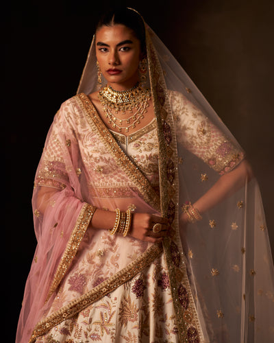 Aavya Ivory Raw Silk Double Dupatta Lehenga Set