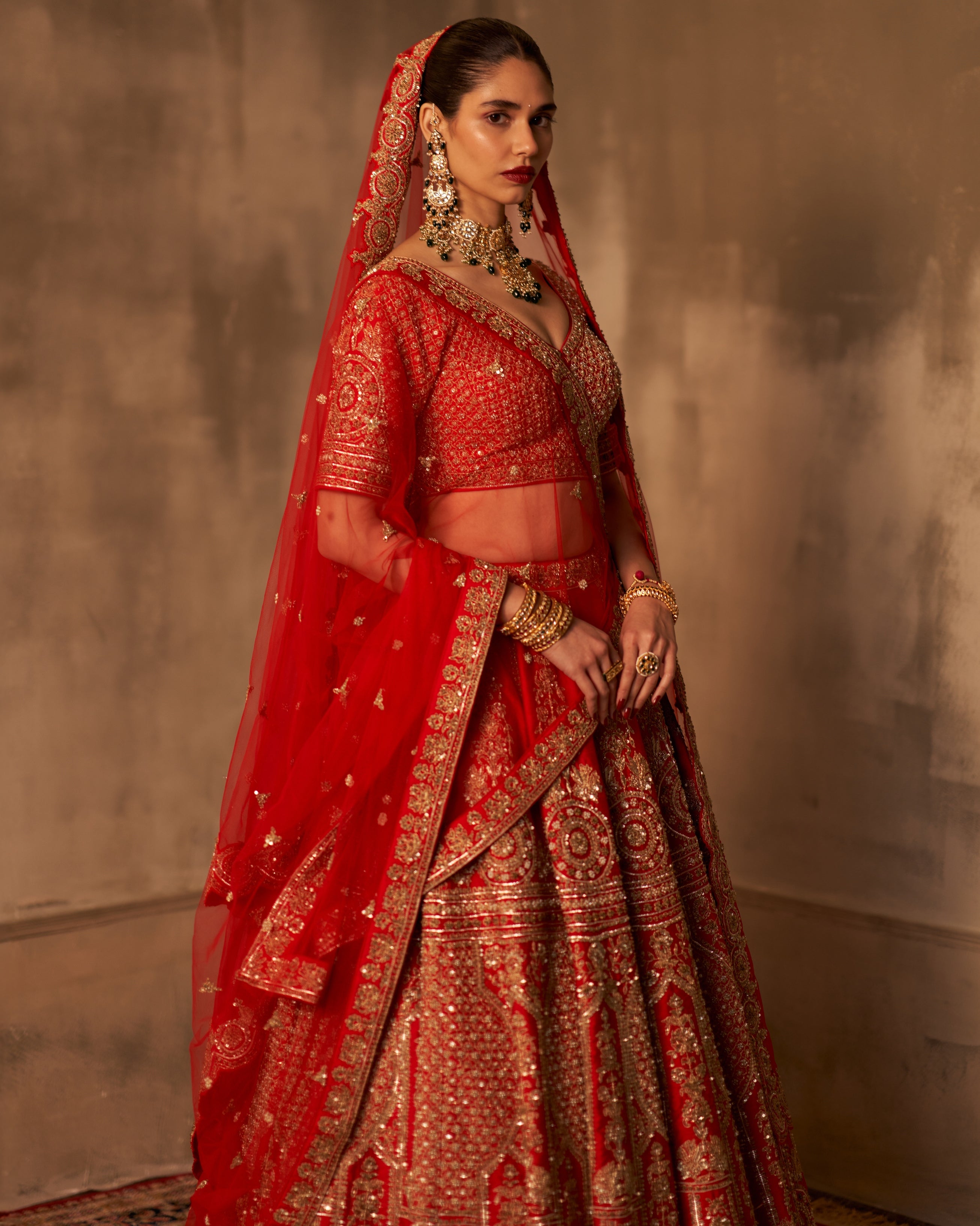 Hiral Red Raw Silk Double Dupatta Lehenga Set