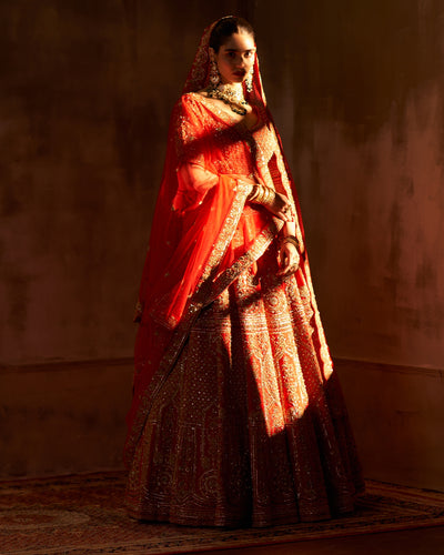 Hiral Red Raw Silk Double Dupatta Lehenga Set