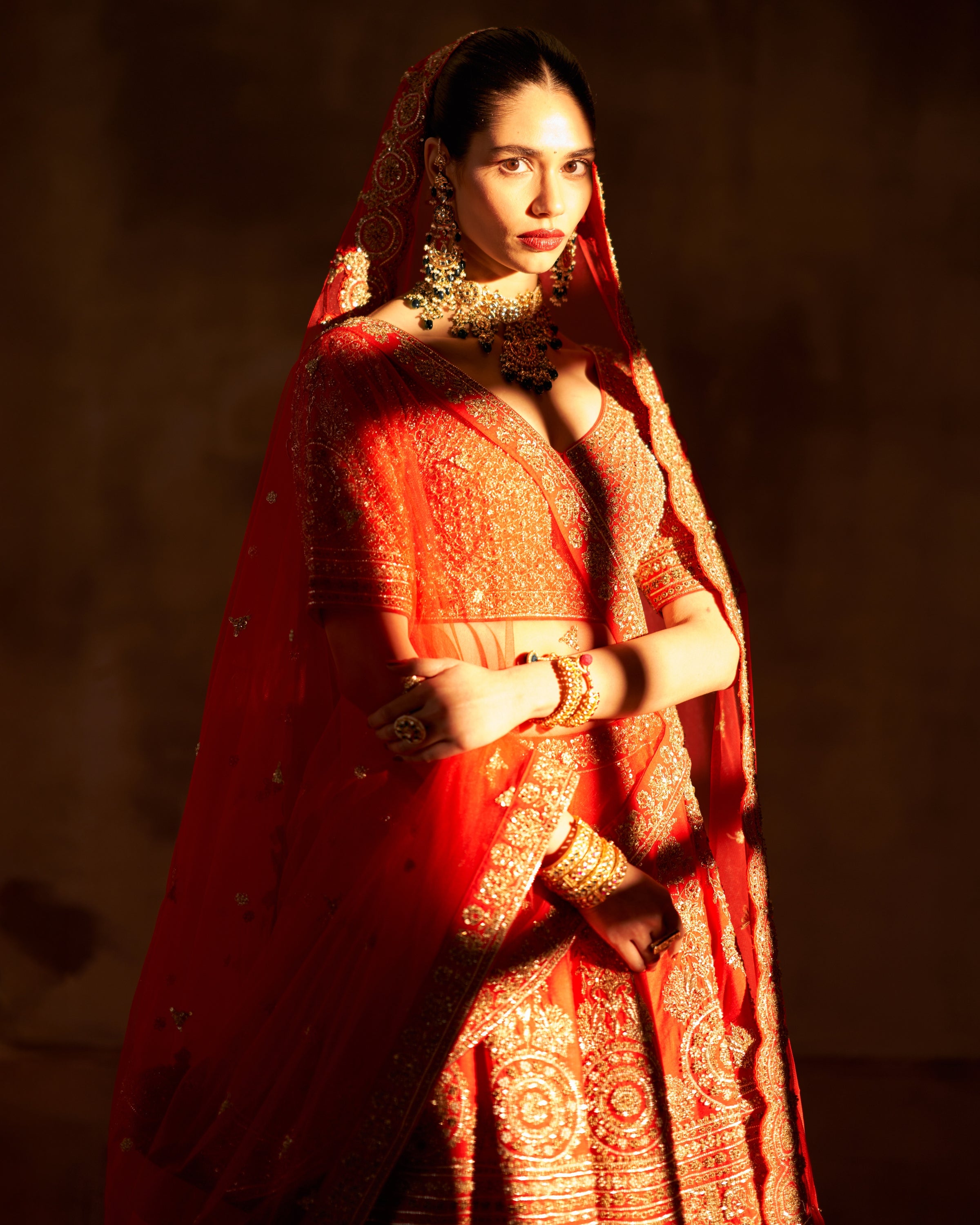 Hiral Red Raw Silk Double Dupatta Lehenga Set