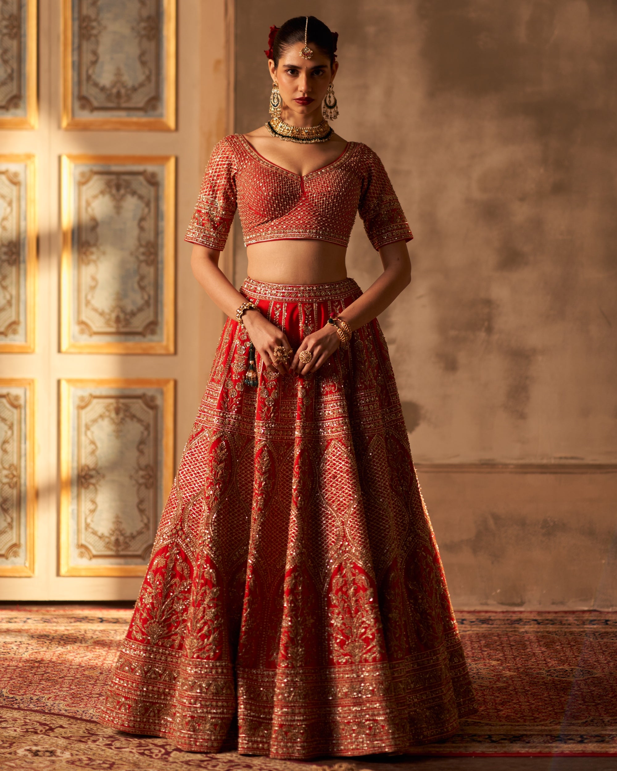 Gauri Red Raw Silk Double Dupatta Lehenga Set