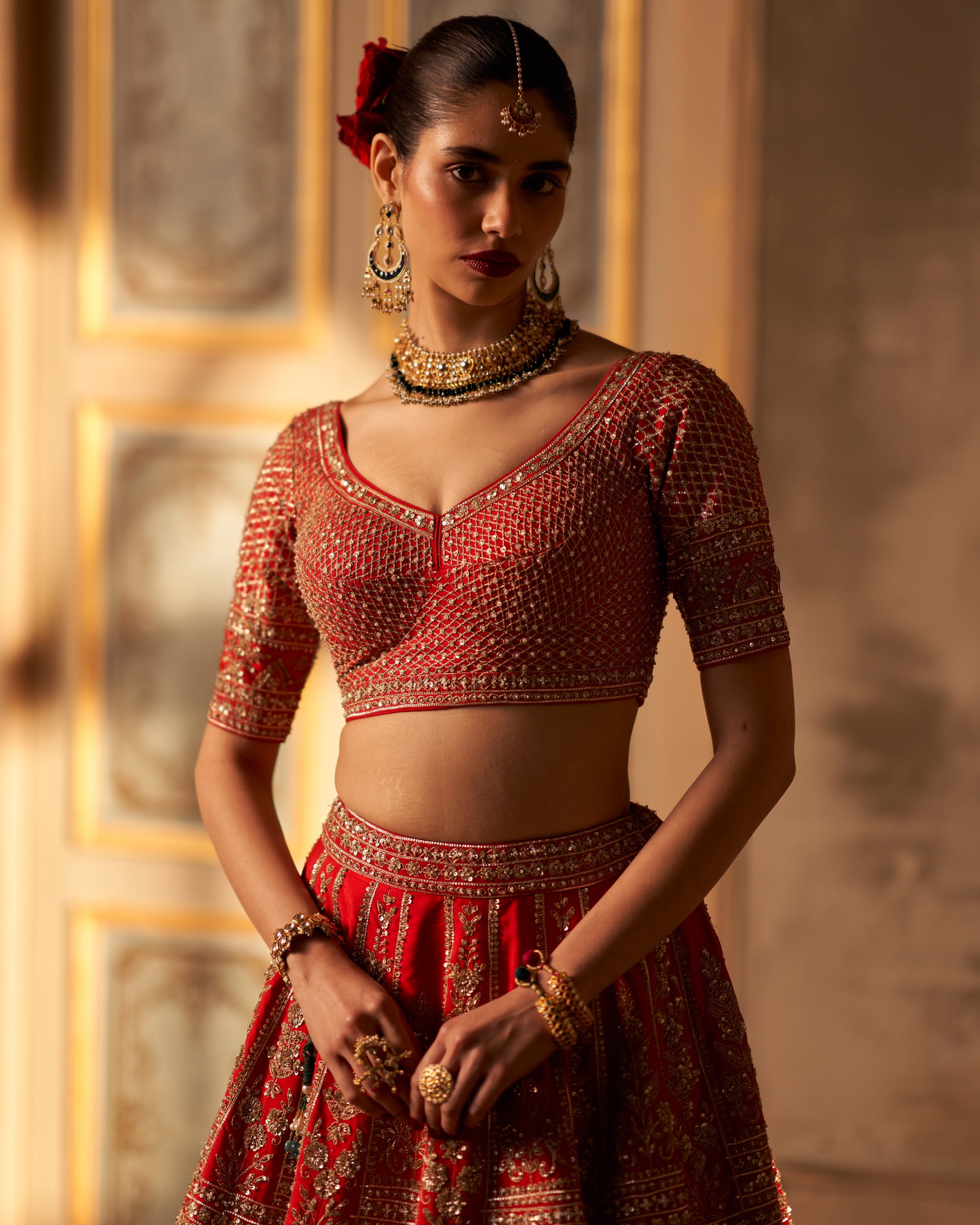 Gauri Red Raw Silk Double Dupatta Lehenga Set