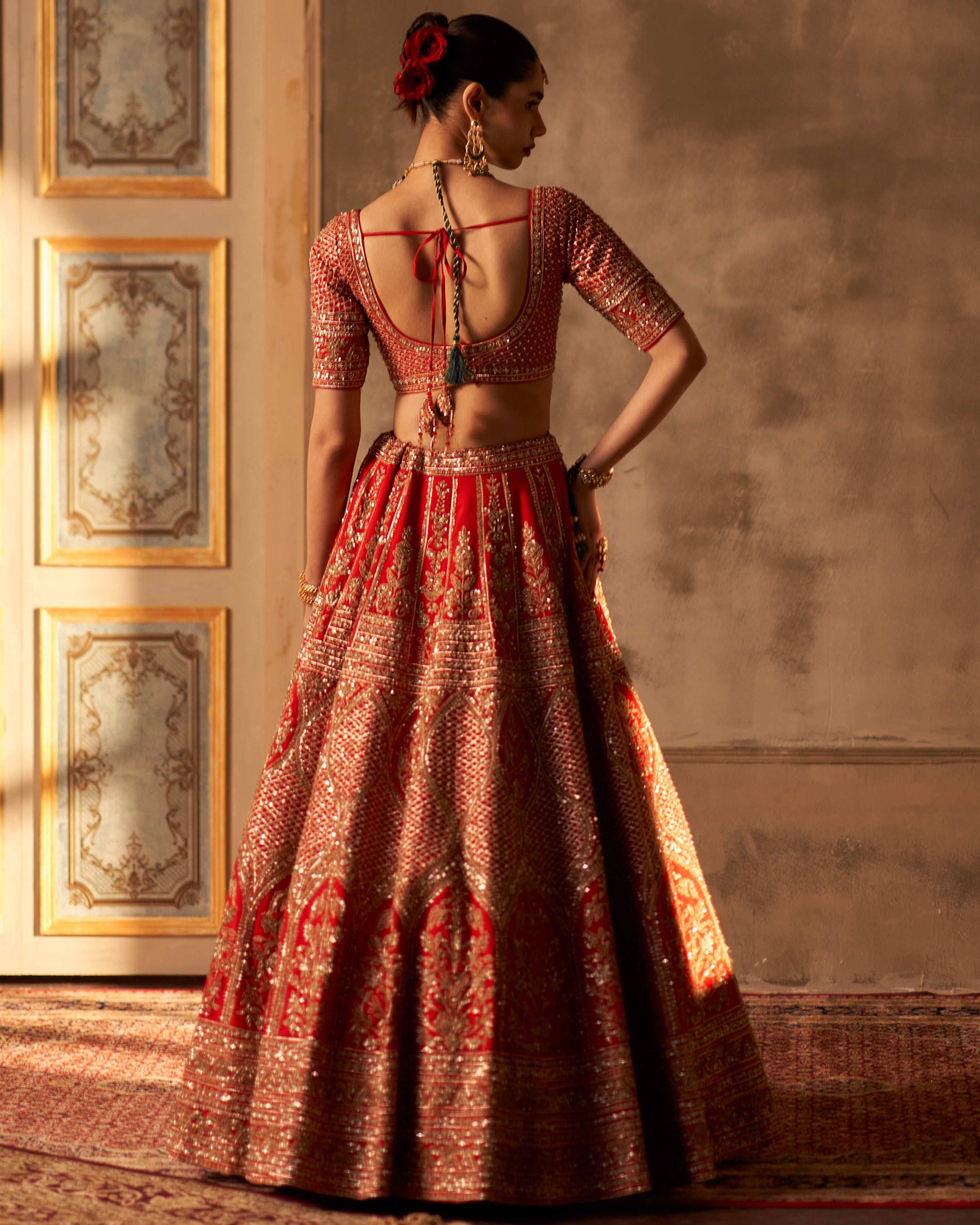 Gauri Red Raw Silk Double Dupatta Lehenga Set
