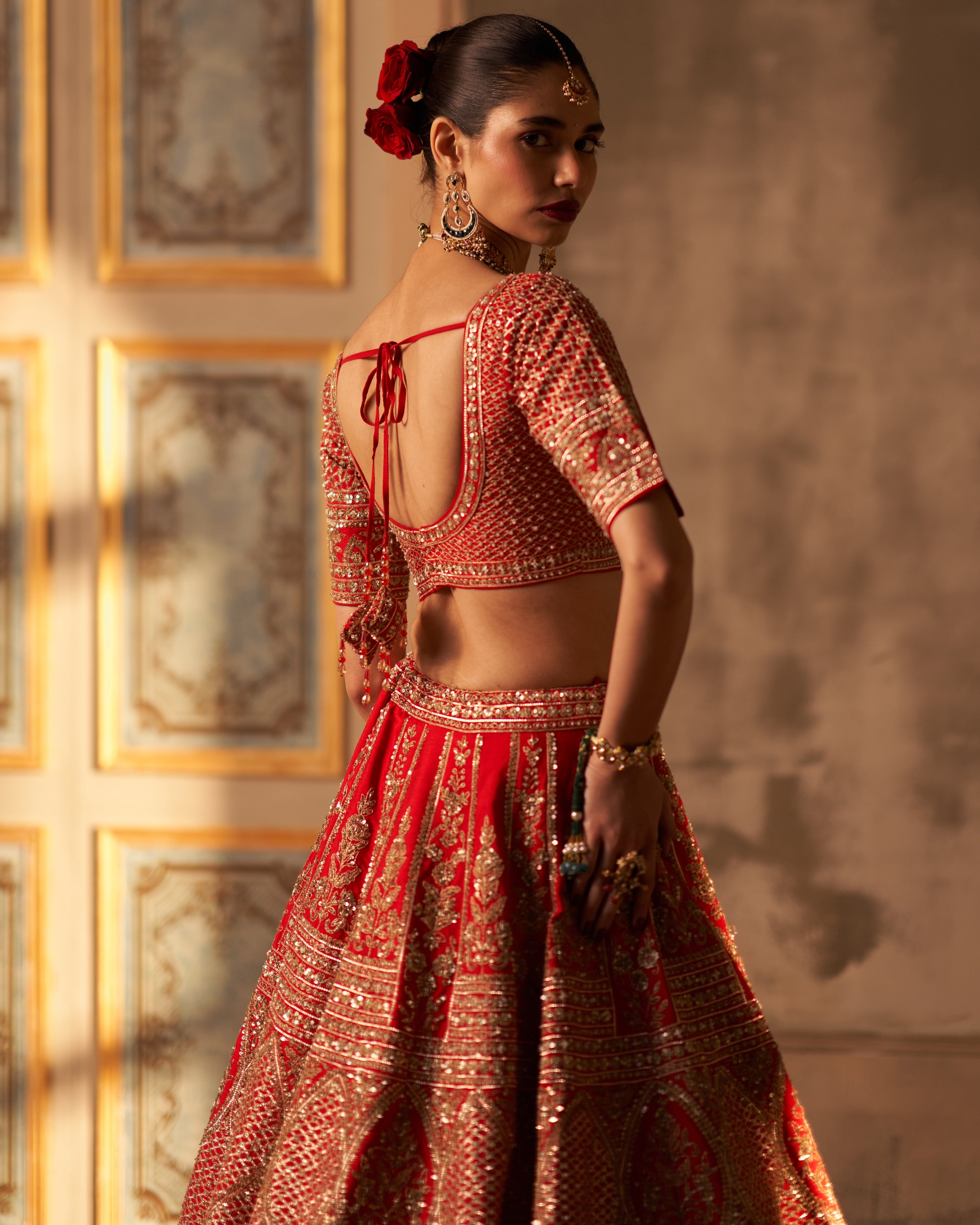 Gauri Red Raw Silk Double Dupatta Lehenga Set