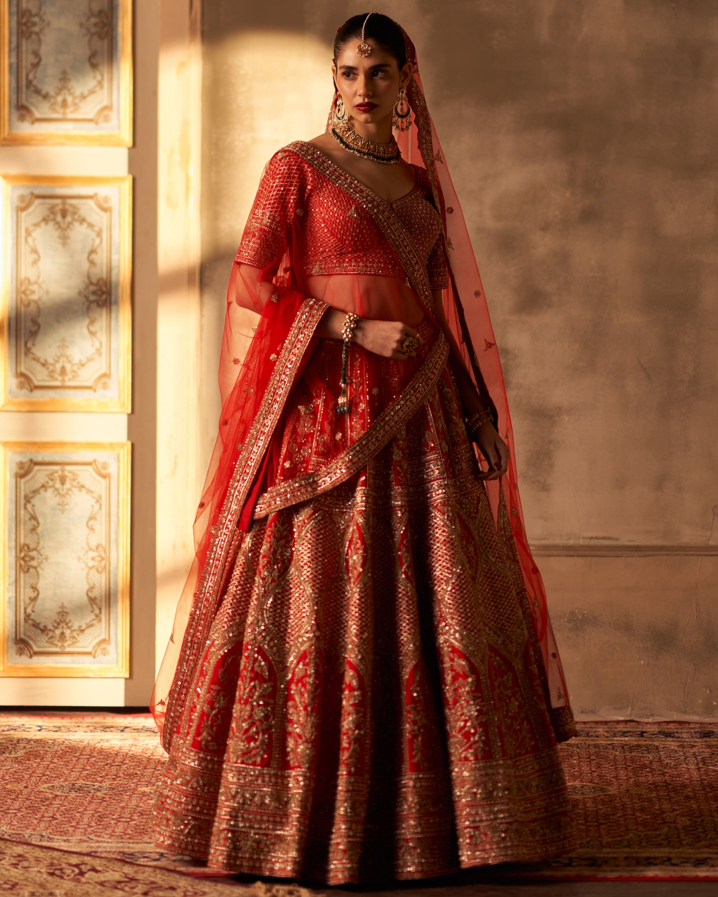 Gauri Red Raw Silk Double Dupatta Lehenga Set