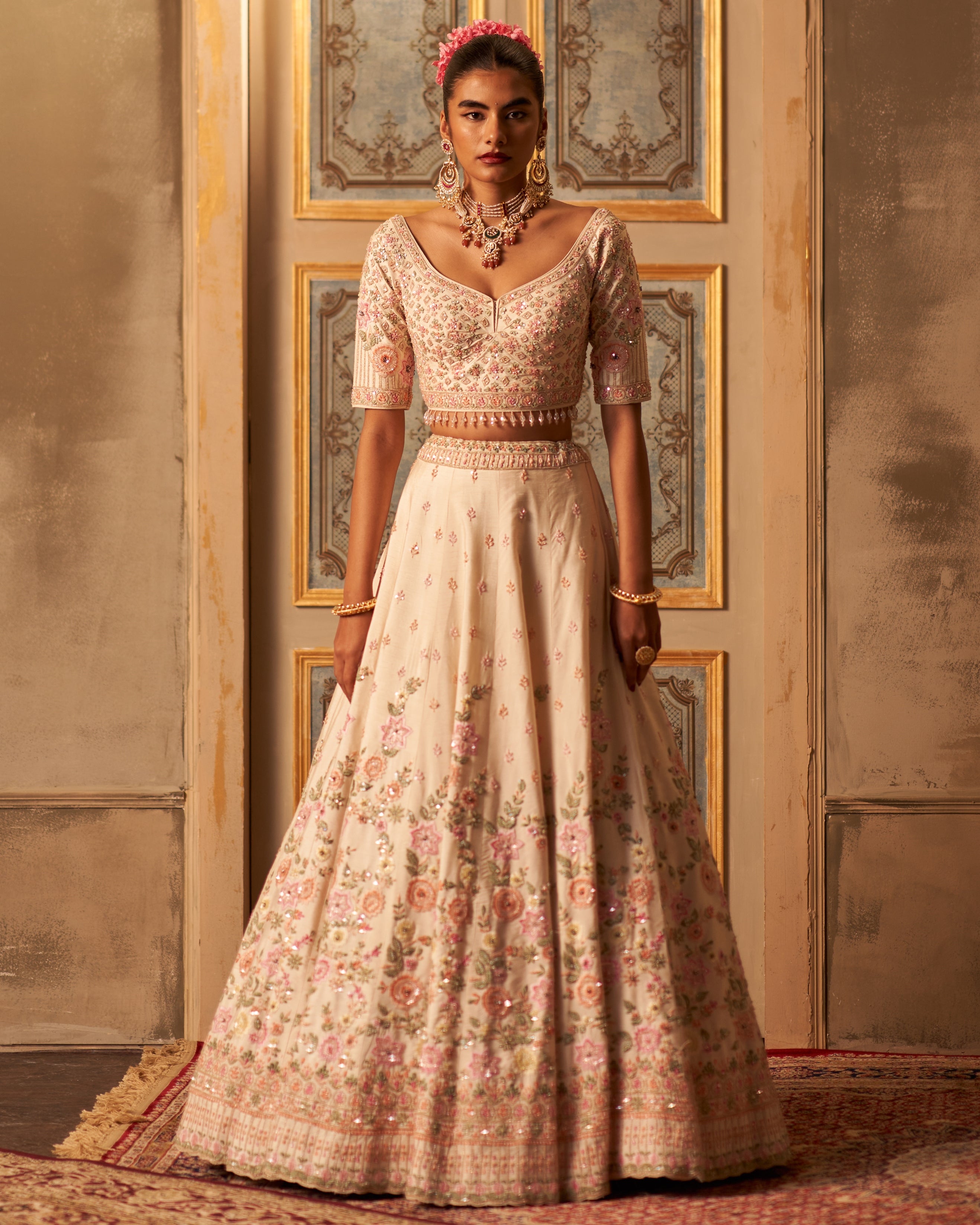 Chaya Ivory Raw Silk Double Dupatta Lehenga Set