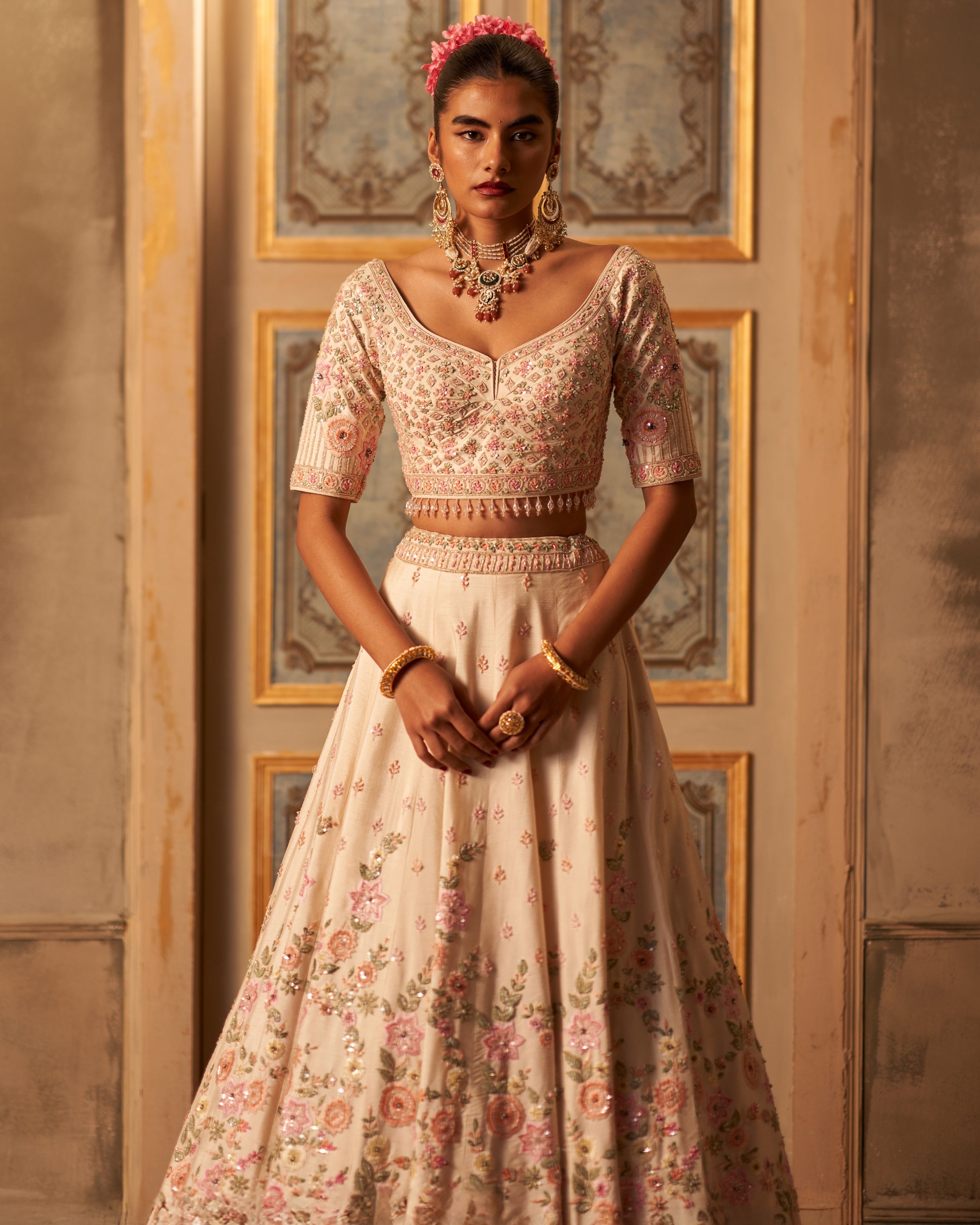 Chaya Ivory Raw Silk Double Dupatta Lehenga Set