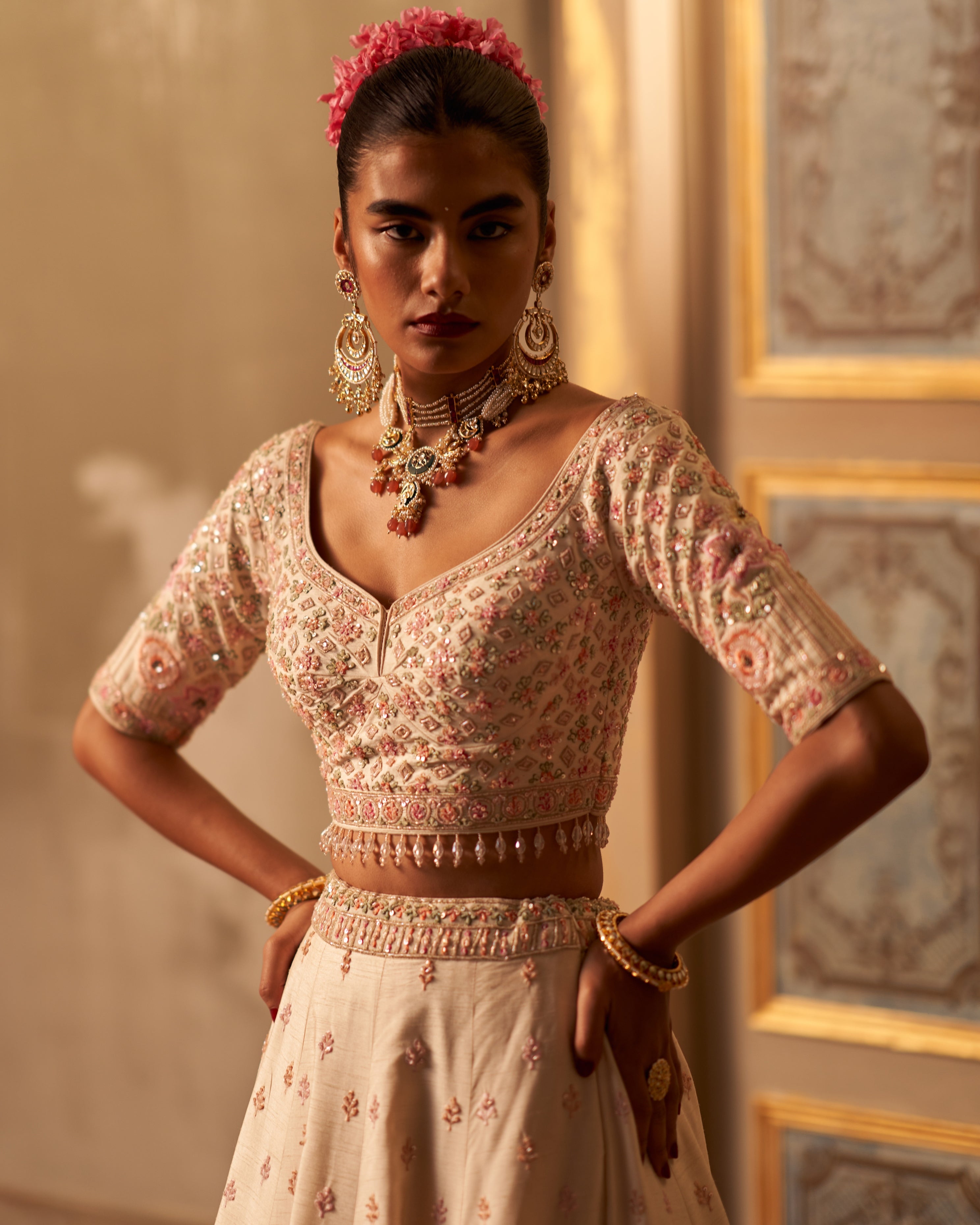 Chaya Ivory Raw Silk Double Dupatta Lehenga Set