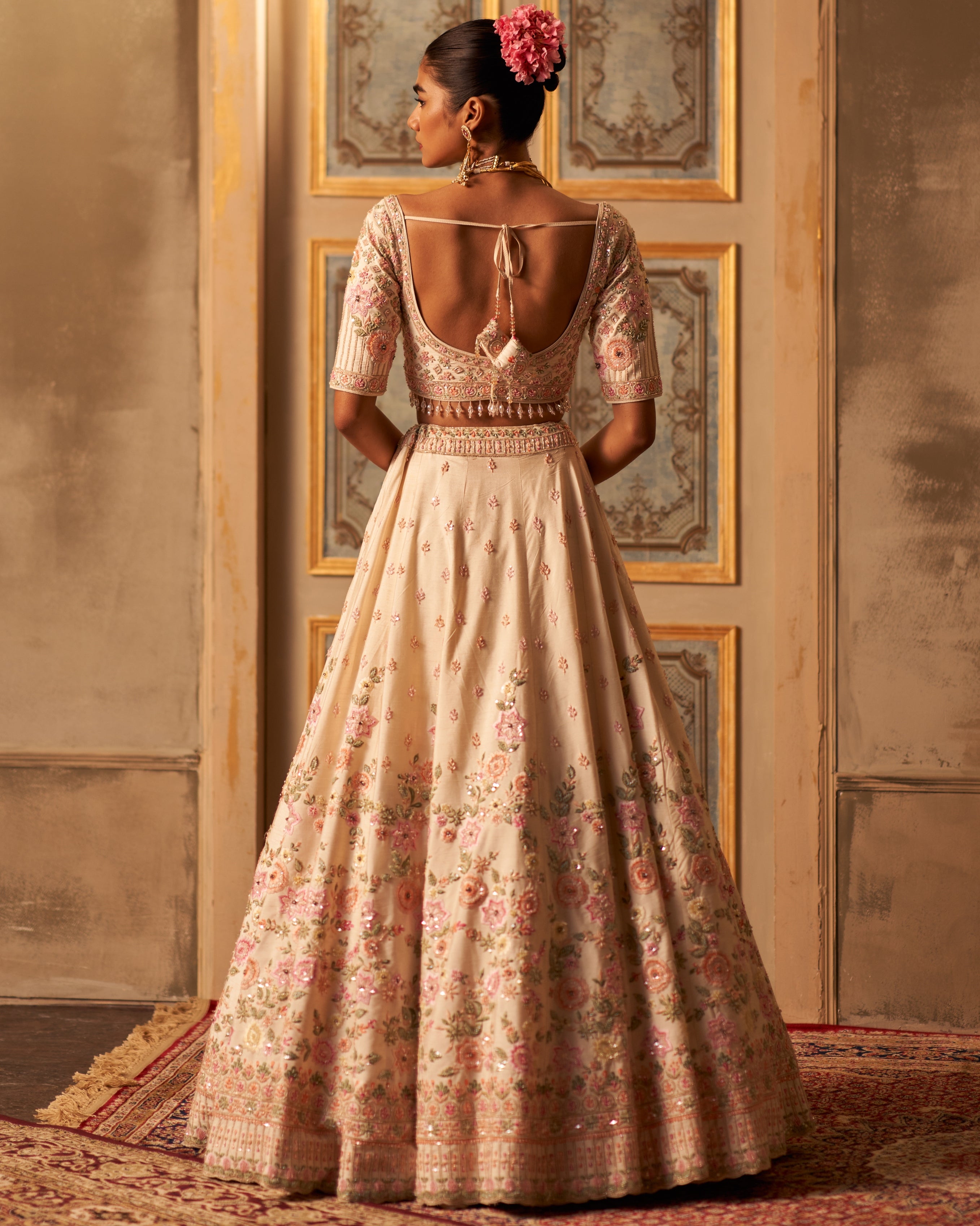 Chaya Ivory Raw Silk Double Dupatta Lehenga Set