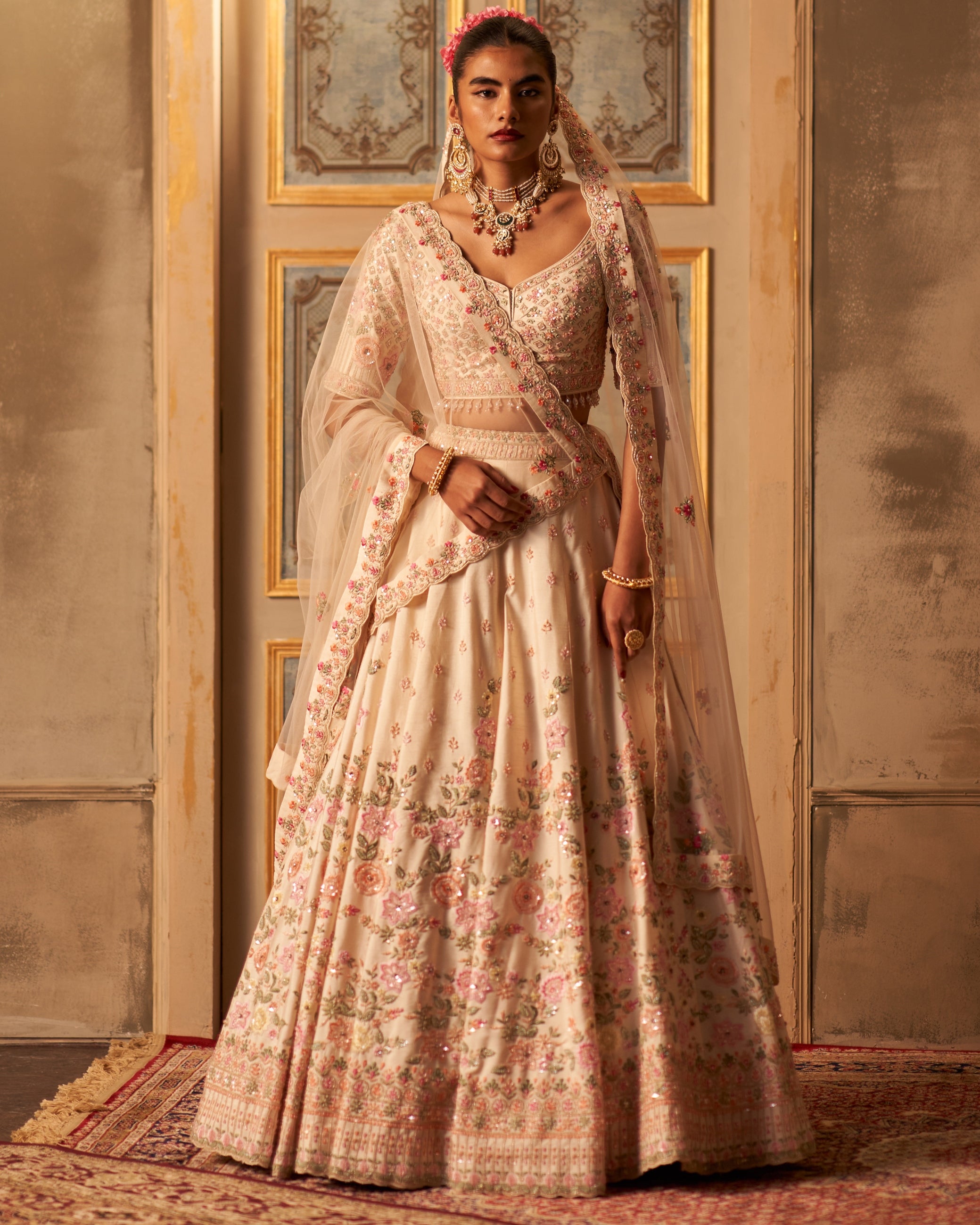 Chaya Ivory Raw Silk Double Dupatta Lehenga Set
