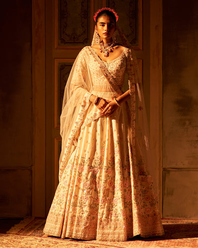 Chaya Ivory Raw Silk Double Dupatta Lehenga Set