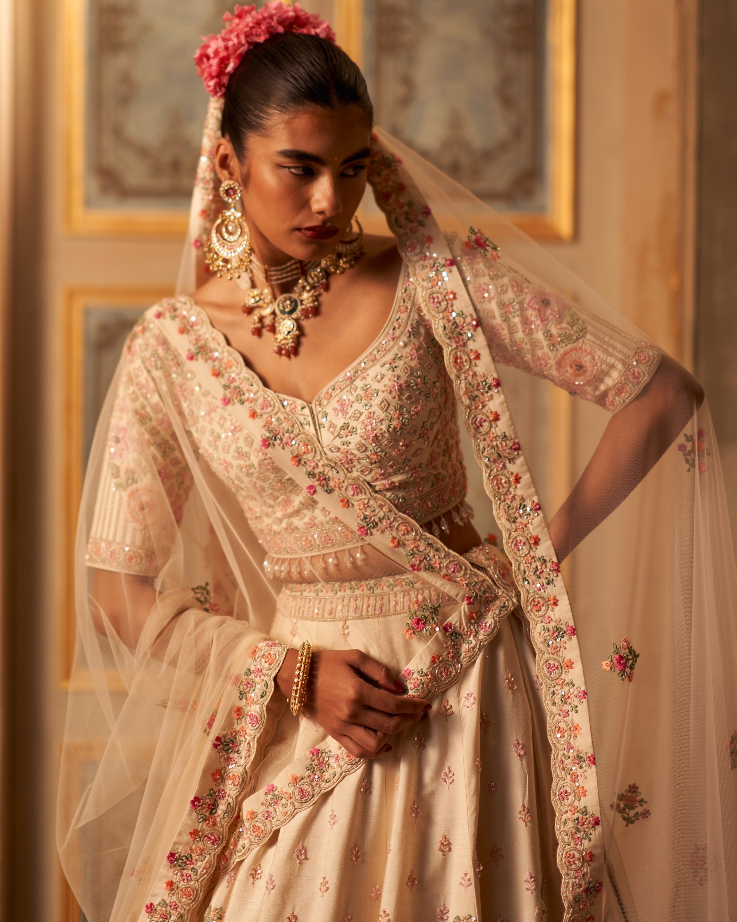 Chaya Ivory Raw Silk Double Dupatta Lehenga Set