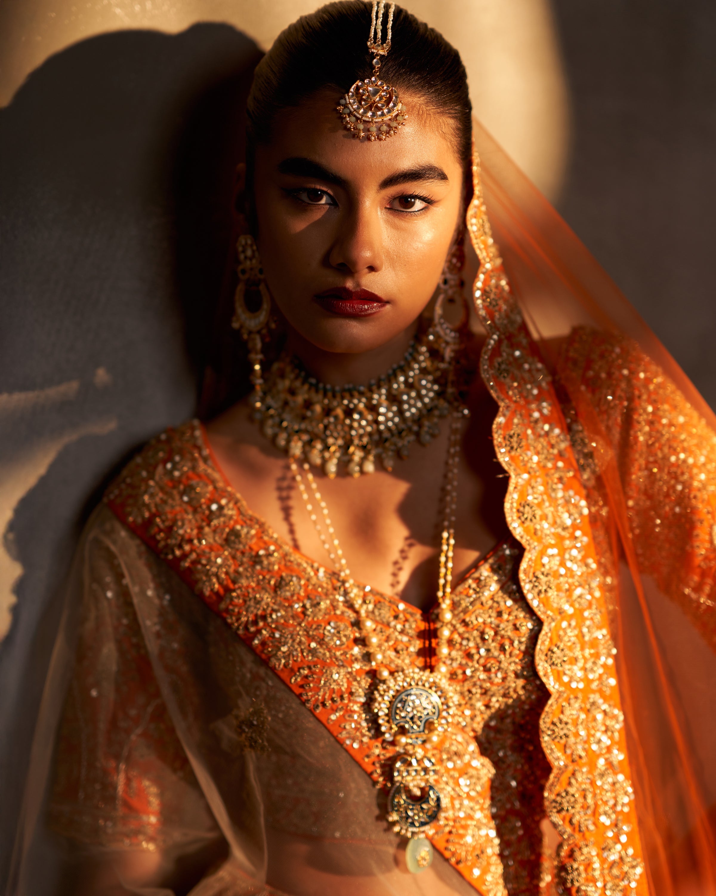 Rust Raw Silk Double Dupatta Lehenga Set