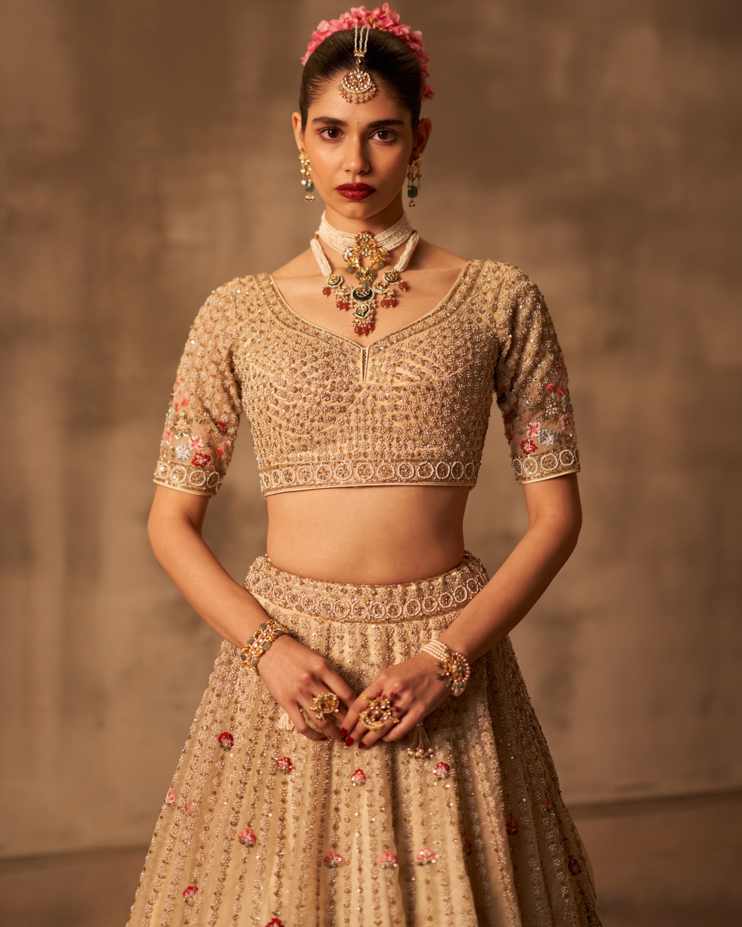 Ivory Organza Double Dupatta Lehenga Set