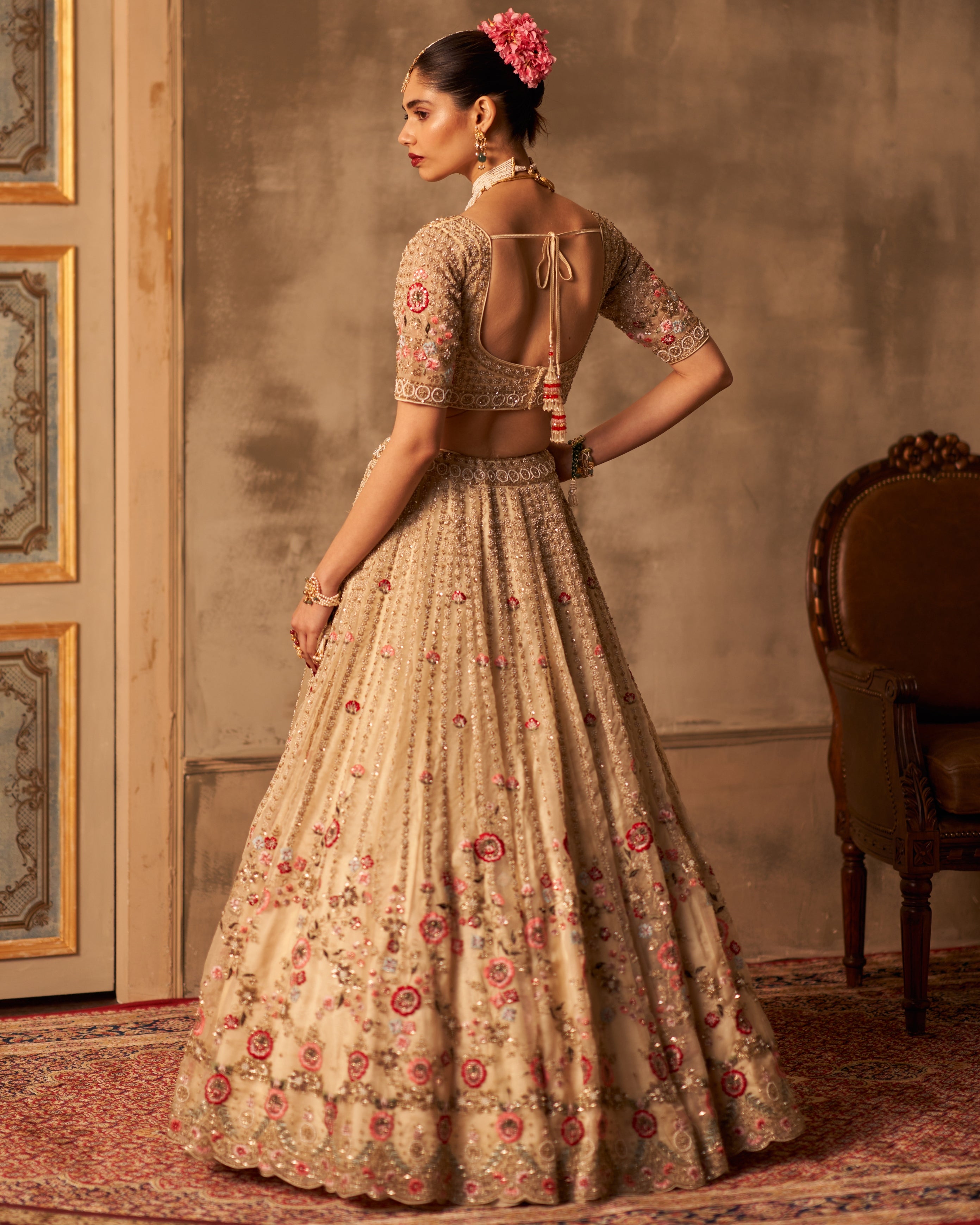 Ivory Organza Double Dupatta Lehenga Set