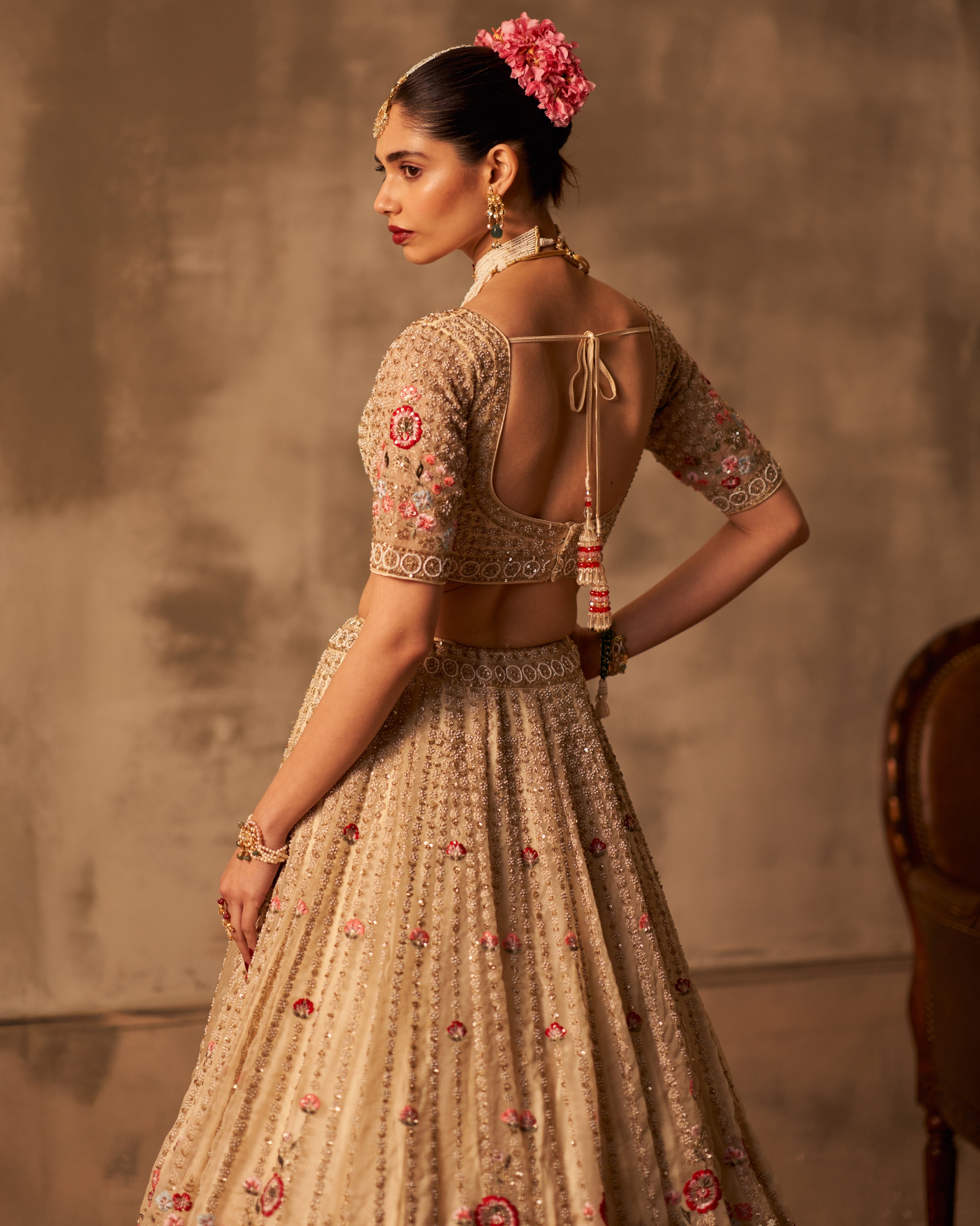 Ivory Organza Double Dupatta Lehenga Set