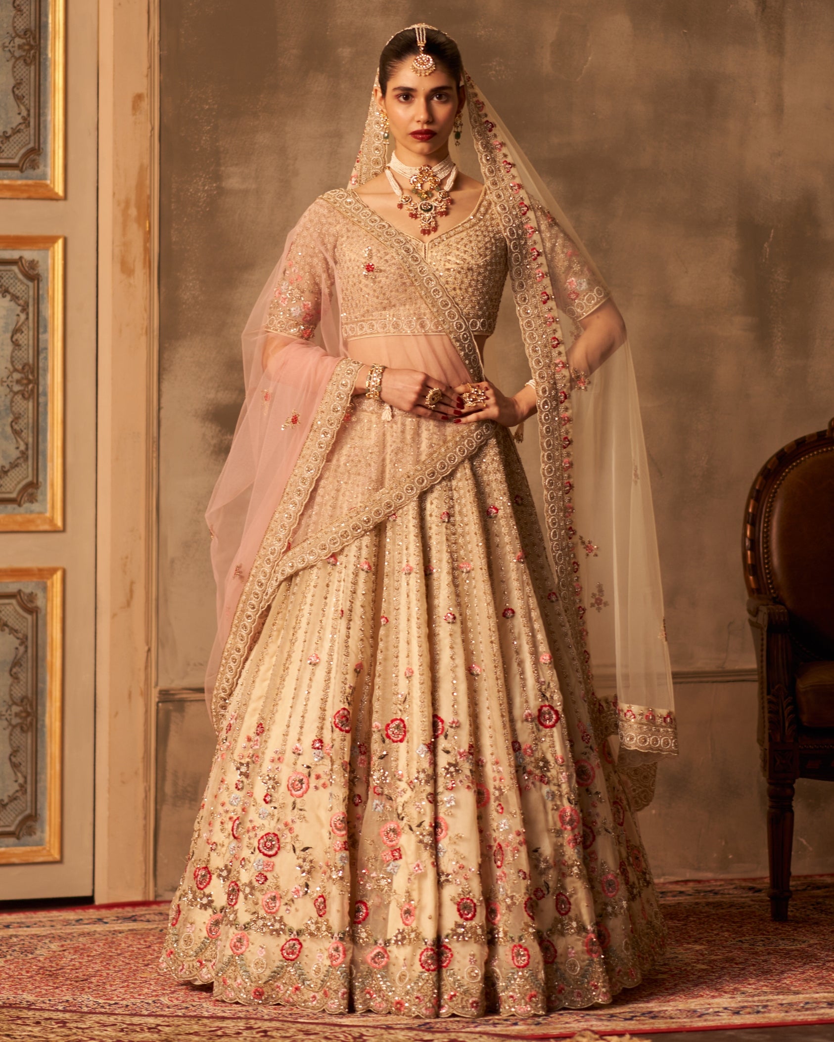 Ivory Organza Double Dupatta Lehenga Set