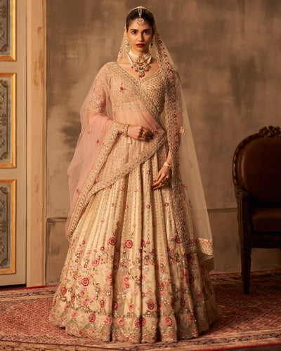Ivory Organza Double Dupatta Lehenga Set