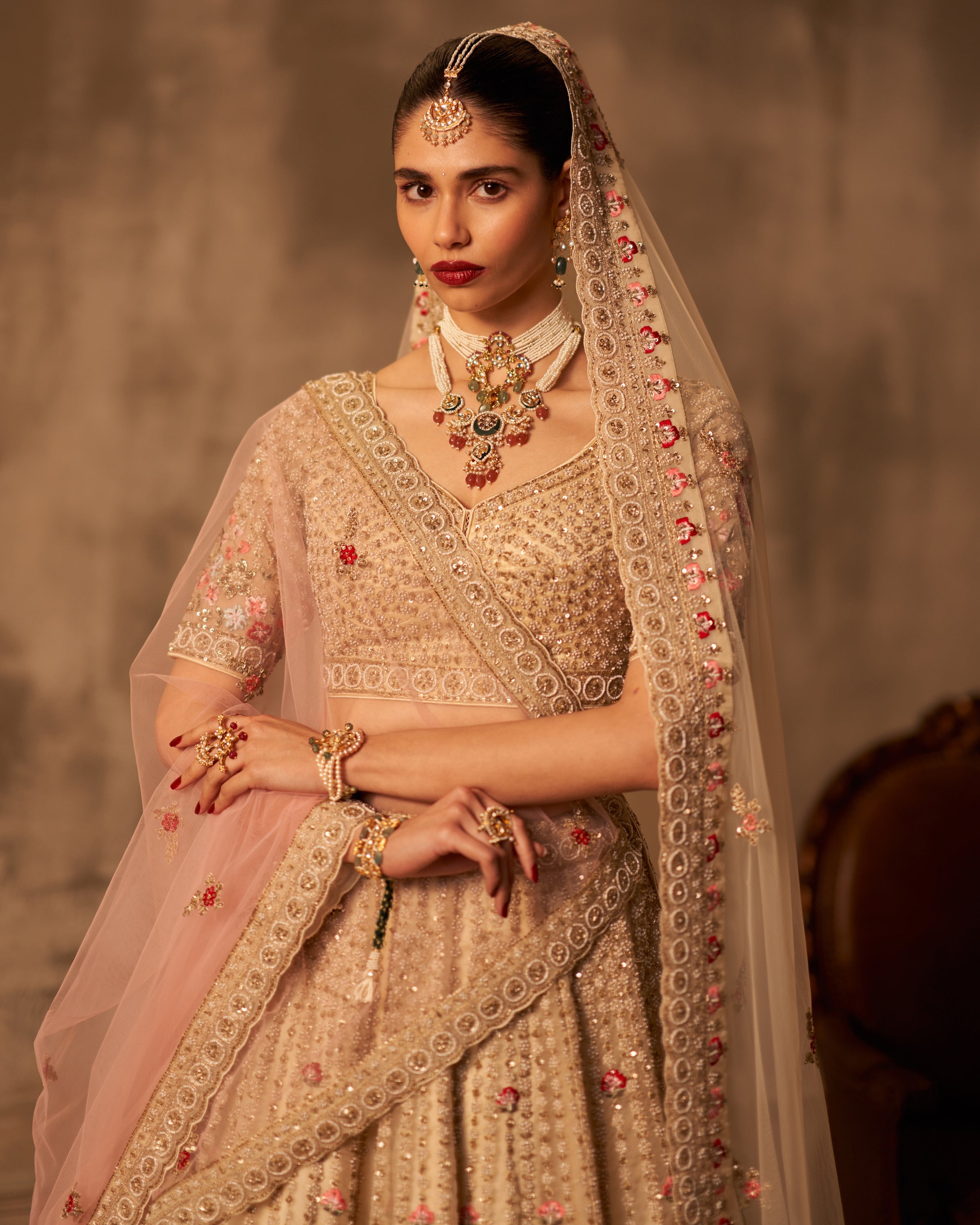 Ivory Organza Double Dupatta Lehenga Set