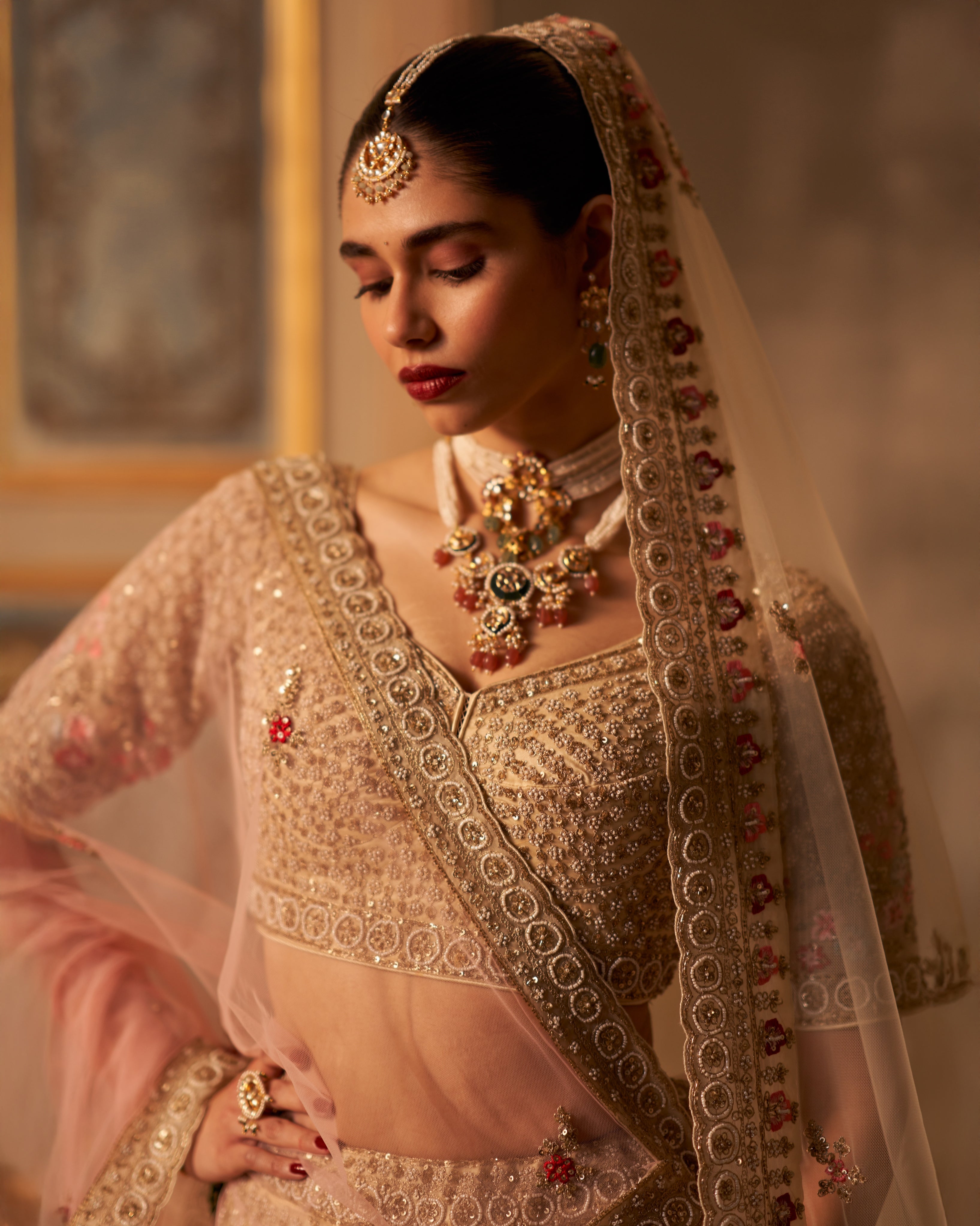 Ivory Organza Double Dupatta Lehenga Set