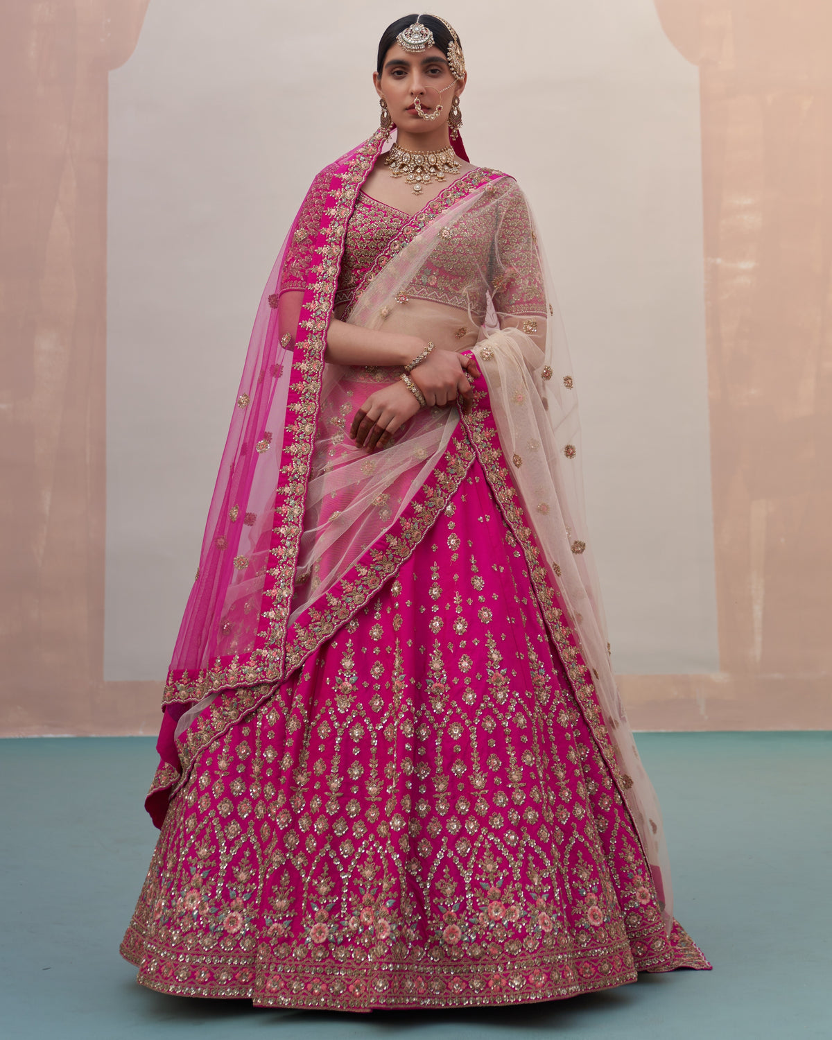 Vrinda Rani Pink Double Dupatta Lehenga Set