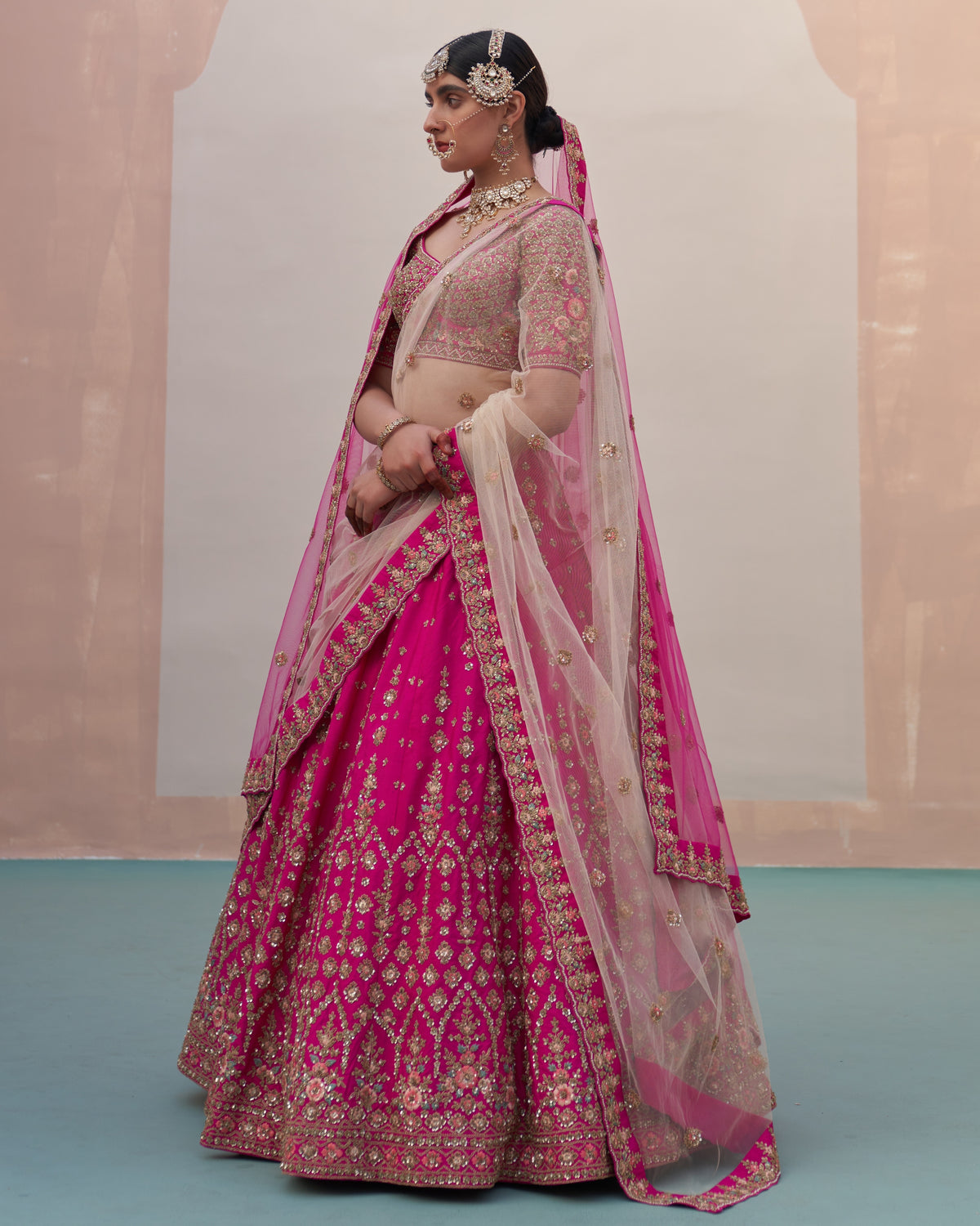 Vrinda Rani Pink Double Dupatta Lehenga Set
