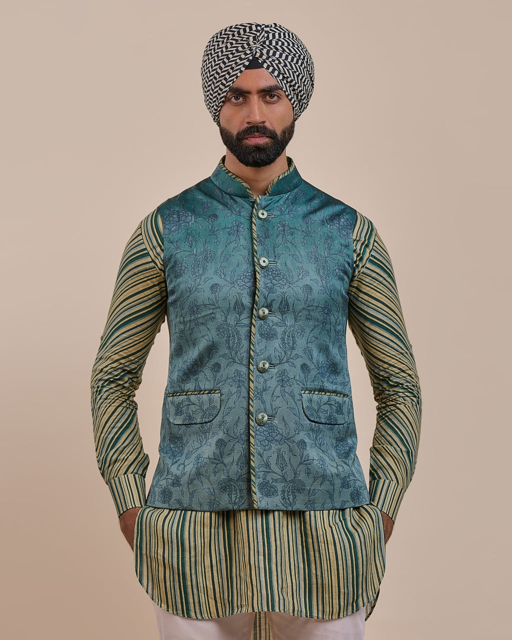 Teal Blue Nehru Jacket