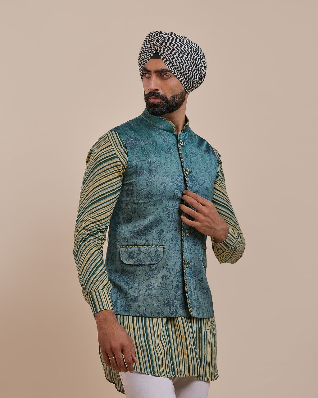 Teal Blue Nehru Jacket