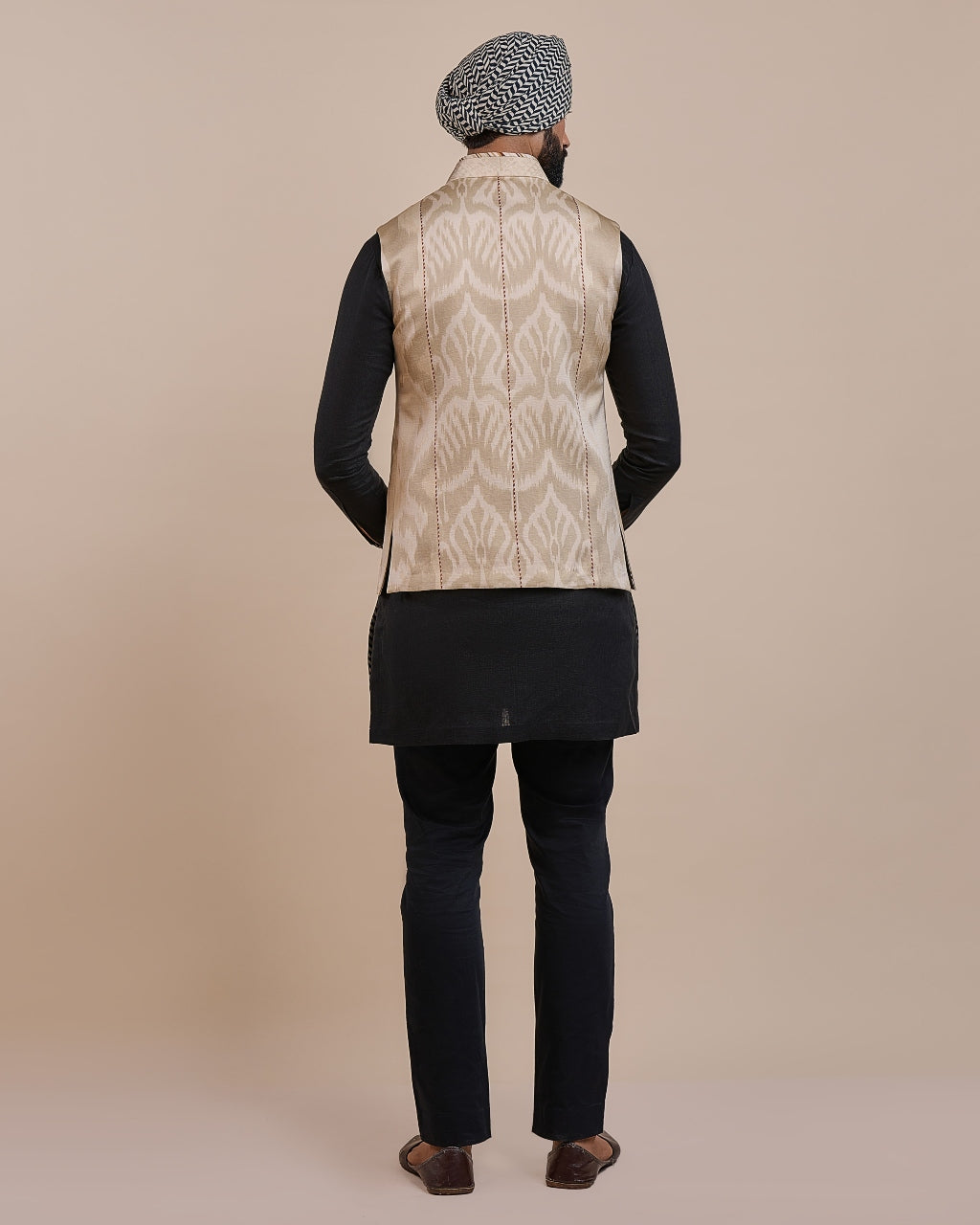 Crème Ivory Ikat Nehru Jacket