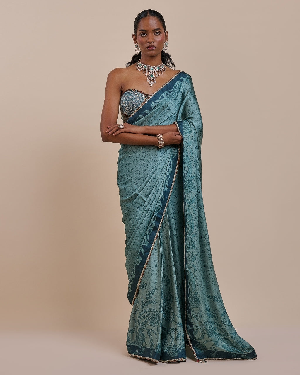 Teal Blue Corset Sari Set