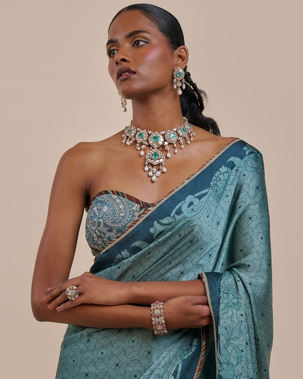 Teal Blue Corset Sari Set