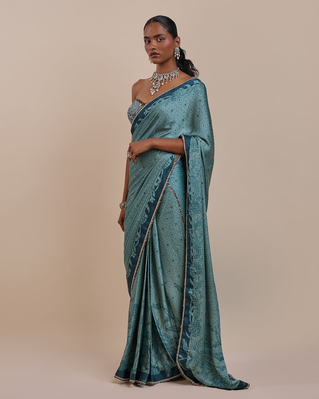 Teal Blue Corset Sari Set