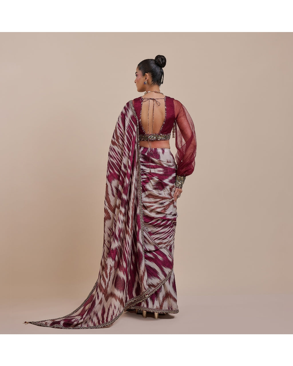 Plum Red Ikat Sari Set