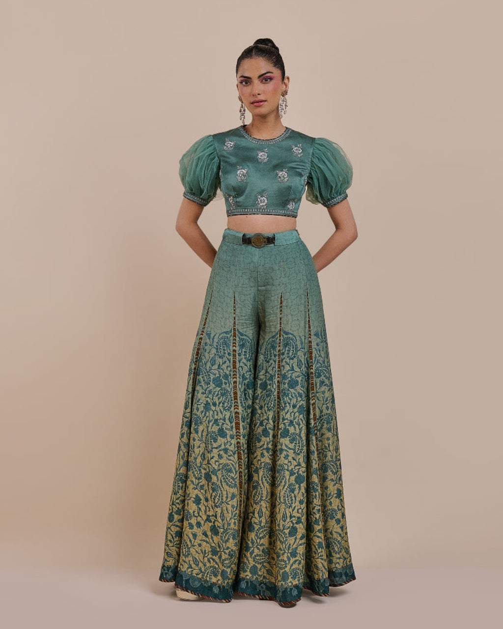 Teal Blue Ombre Sharara Set
