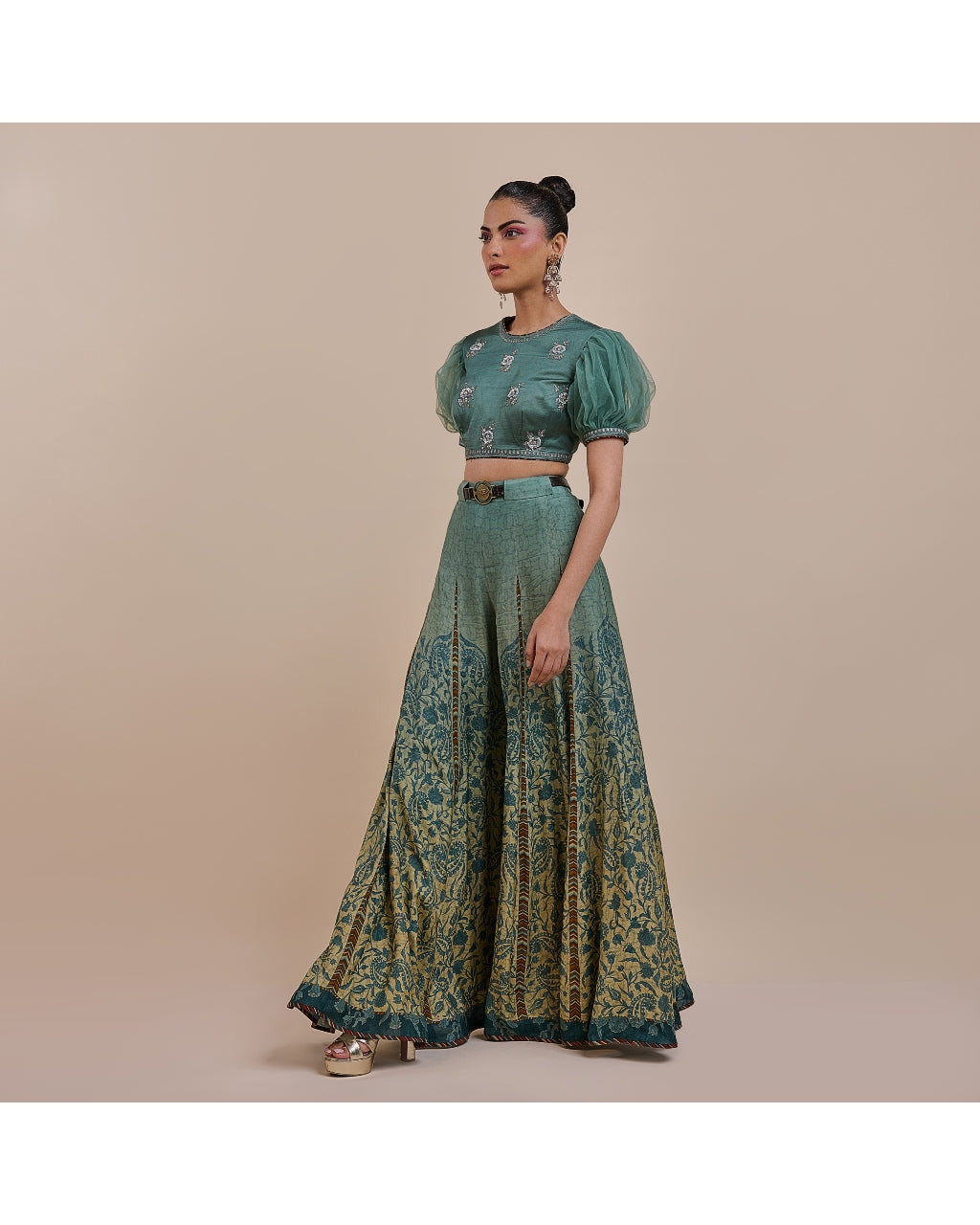 Teal Blue Ombre Sharara Set