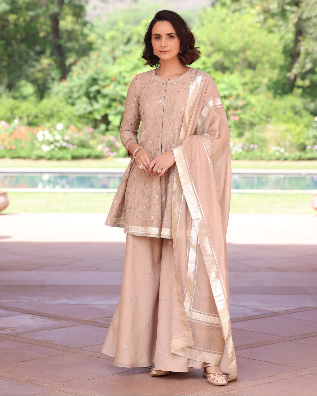 Beige Delara Short Anarkali Set