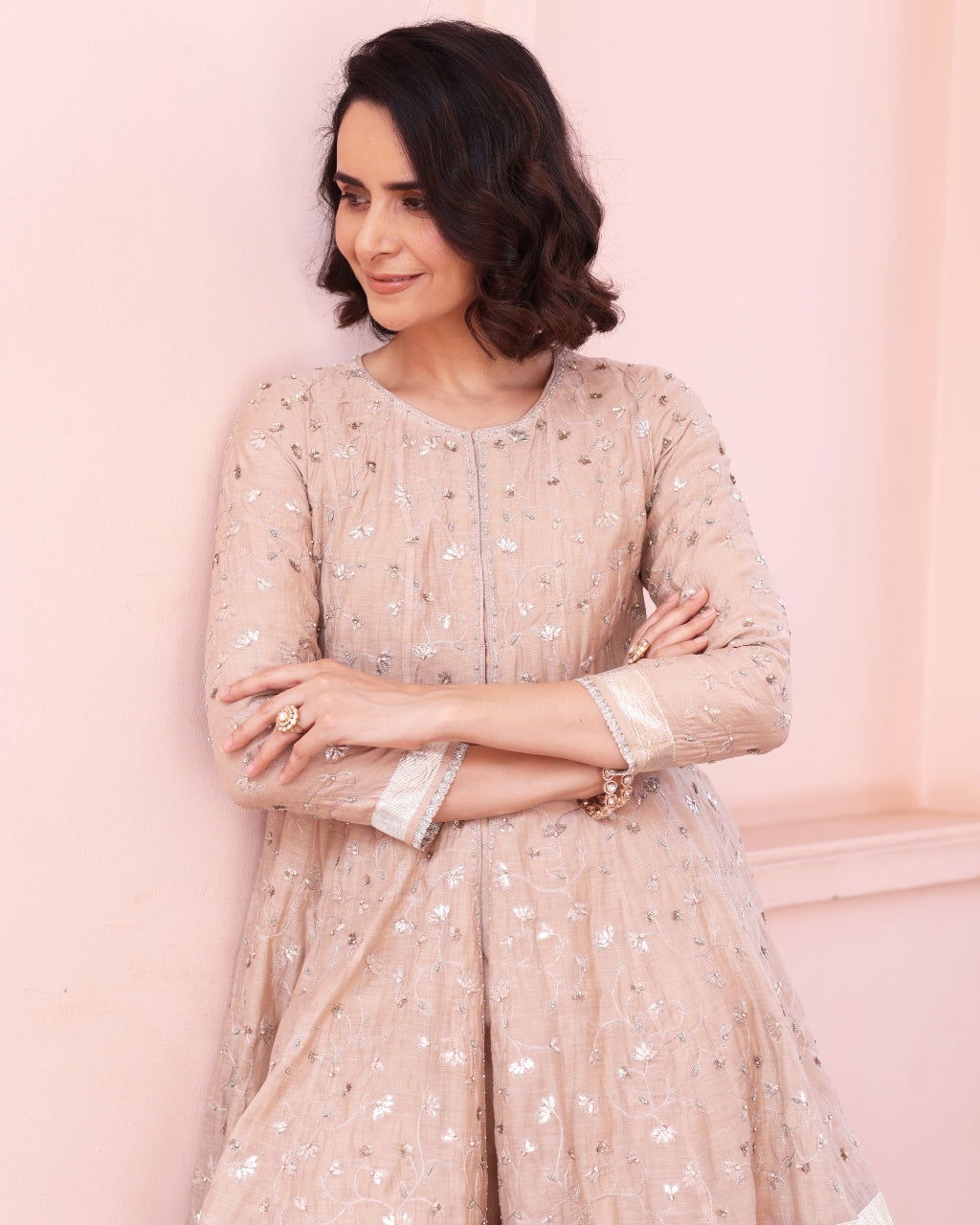 Beige Delara Short Anarkali Set
