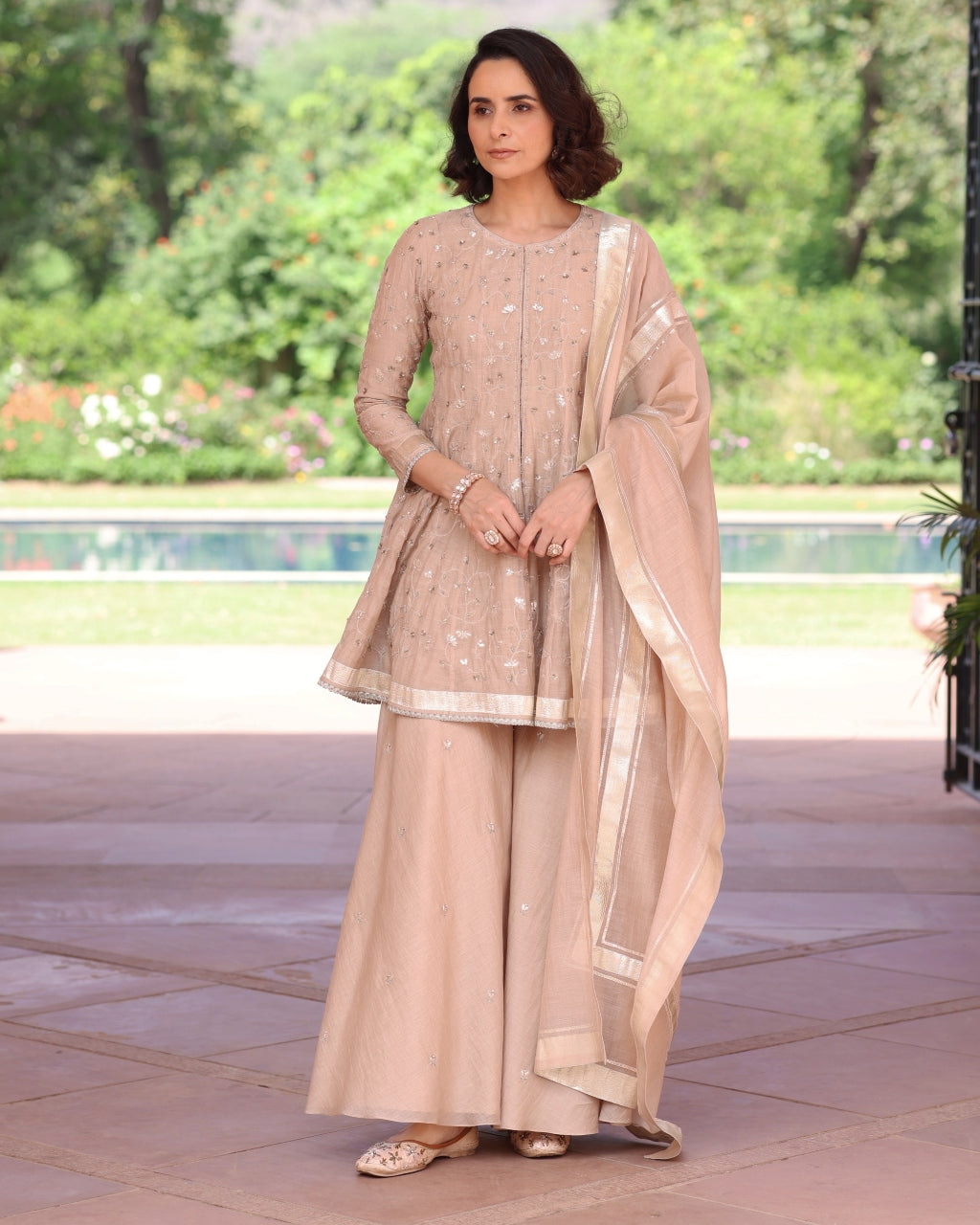 Beige Delara Short Anarkali Set
