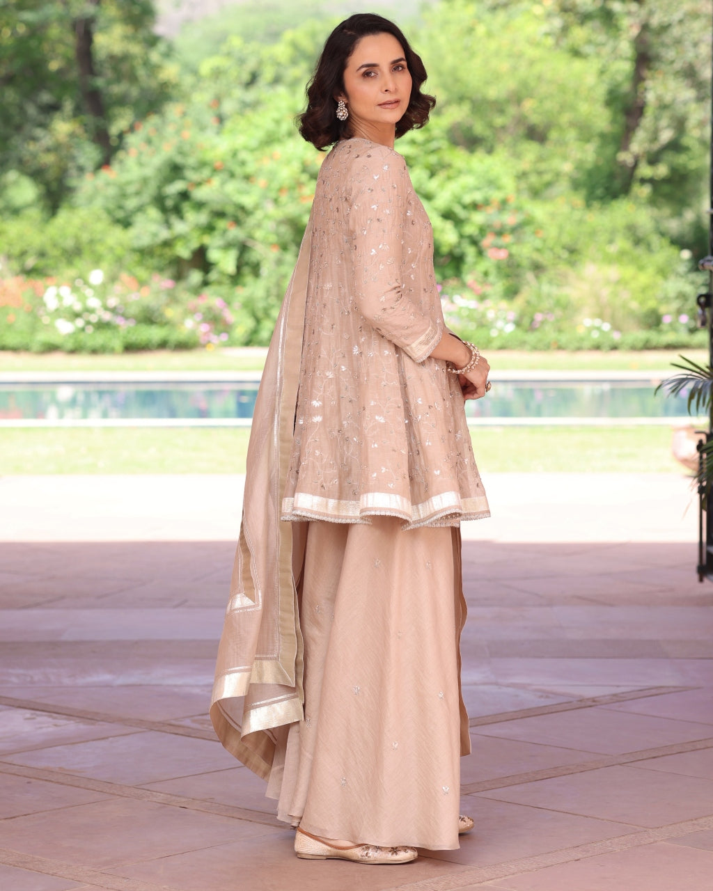 Beige Delara Short Anarkali Set