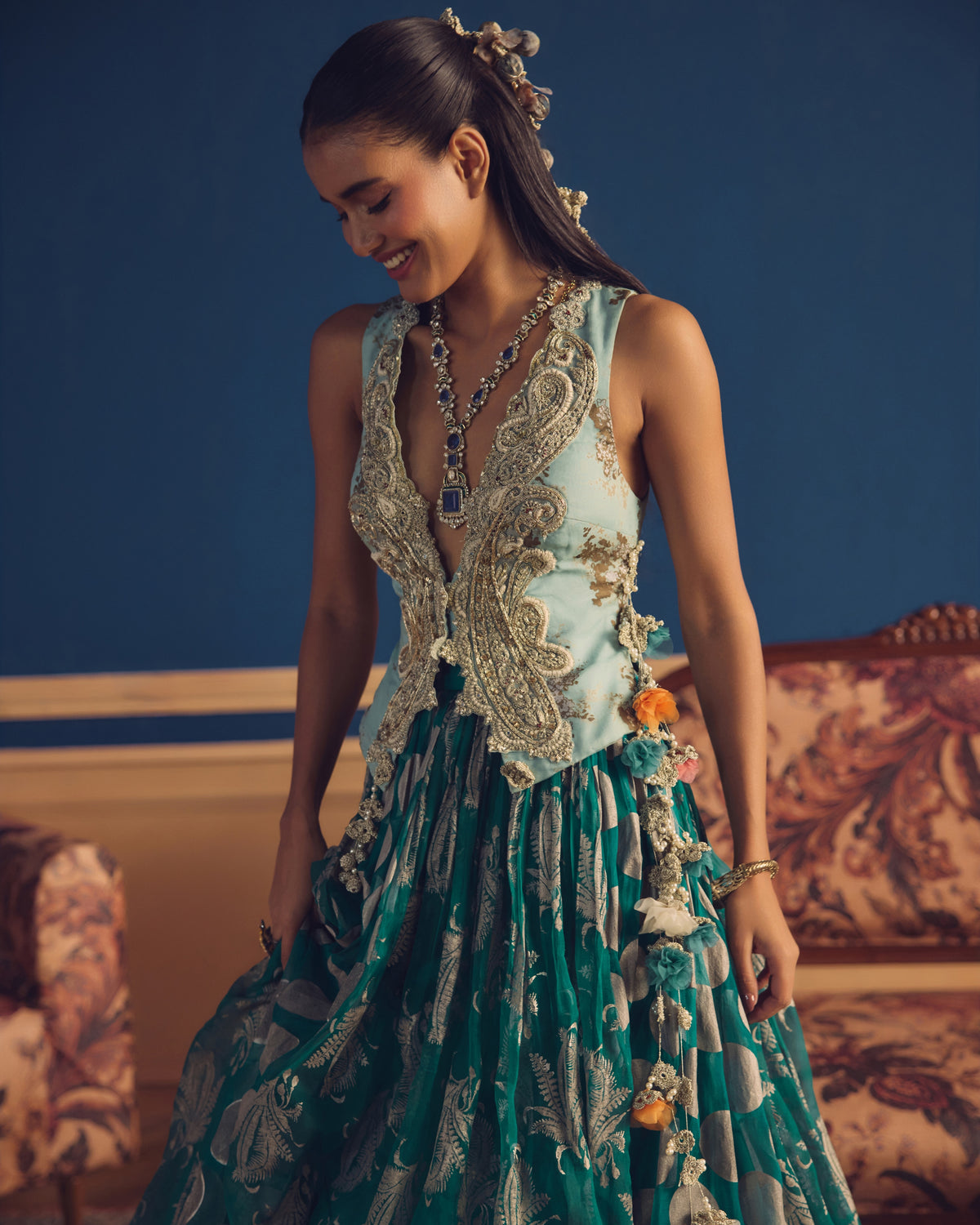 Yusra Teal Green Lehenga Set