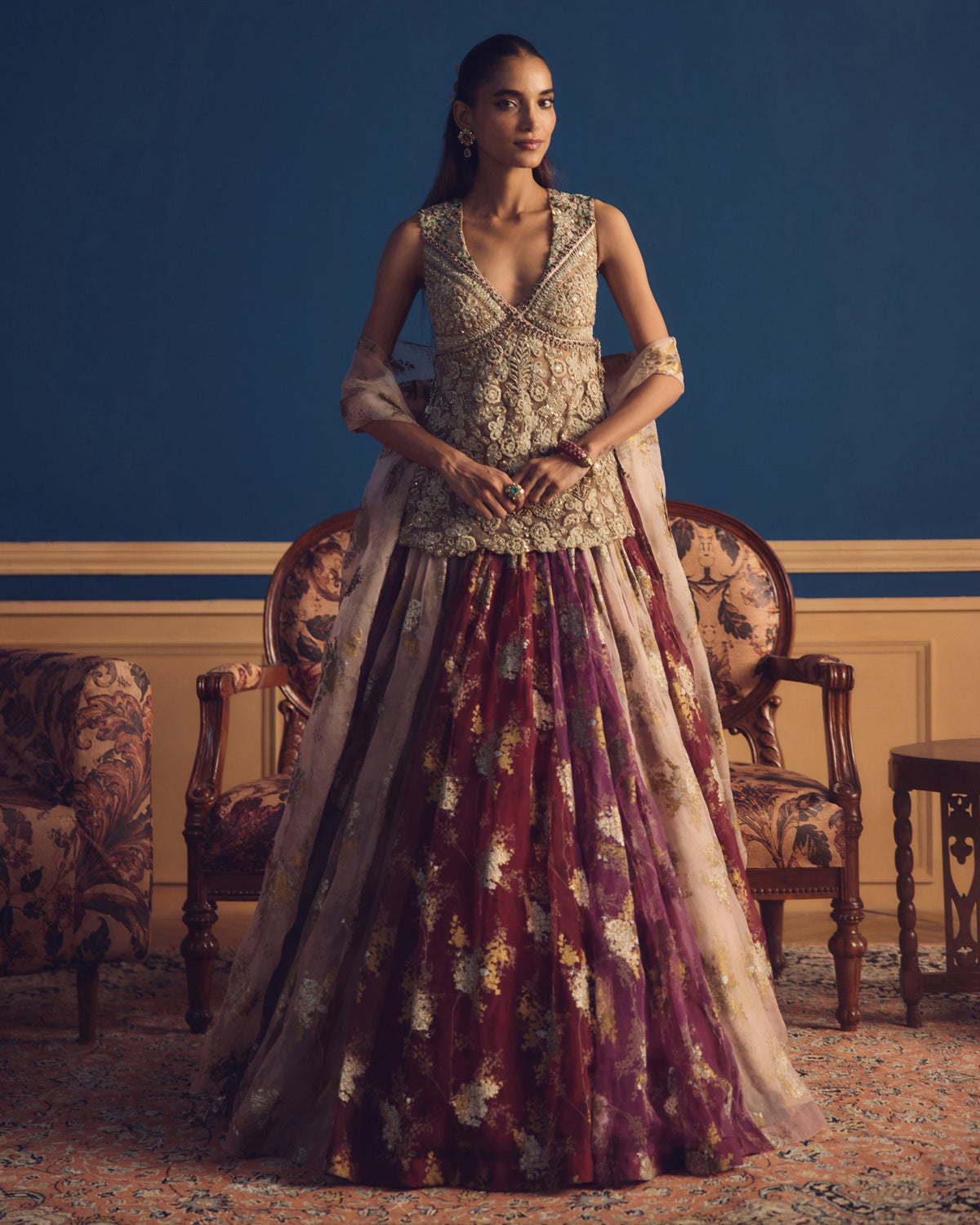 Meher Burgundy Lehenga Set