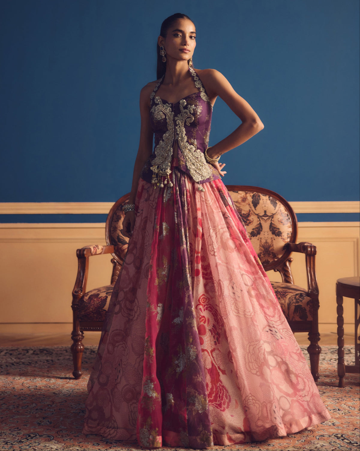 Rabia Plum Corset Lehenga Set