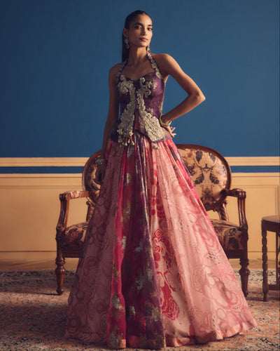 Rabia Plum Corset Lehenga Set