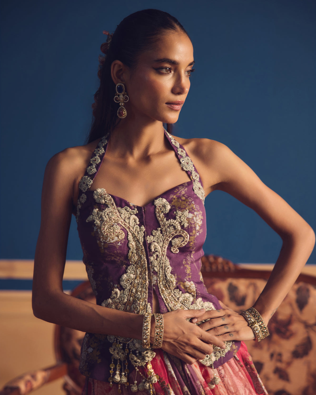Rabia Plum Corset Lehenga Set