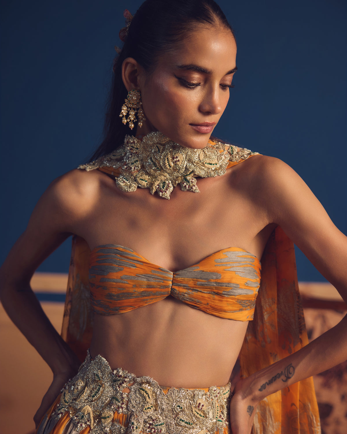 Naaz Mustard Printed Lehenga Set